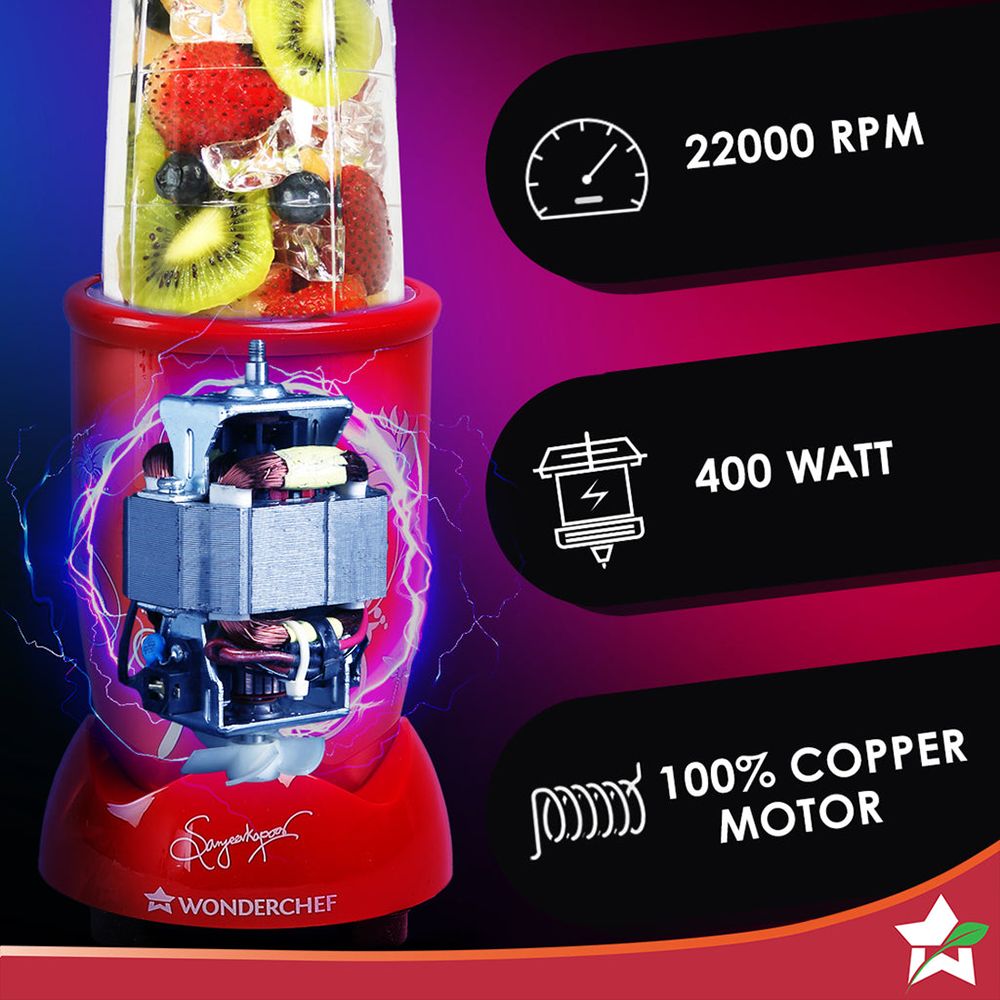 WONDERCHEF Nutri-Blend 400 Watt 2 Jars Mixer Grinder Blender (22000 RPM, All-In-One System, Red)_7