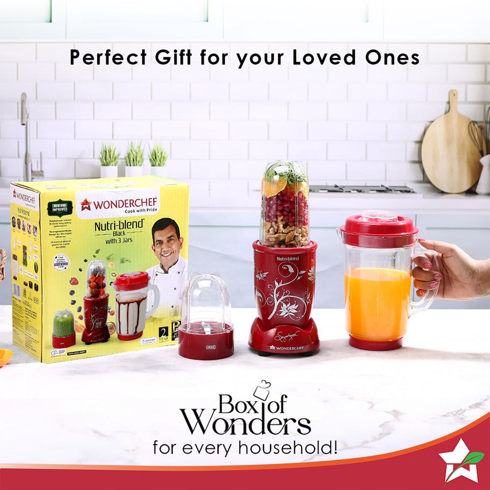 WONDERCHEF Nutri-Blend 400 Watt 3 Jars Mixer Grinder Blender (22000 RPM, Anti-Rust Blades, Red)_11