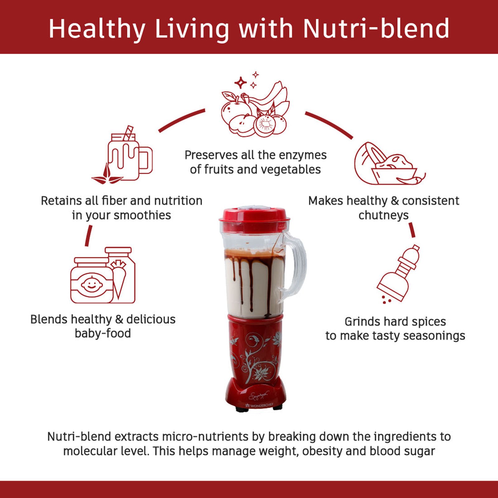 WONDERCHEF Nutri-Blend 400 Watt 3 Jars Mixer Grinder Blender (22000 RPM, Anti-Rust Blades, Red)_14