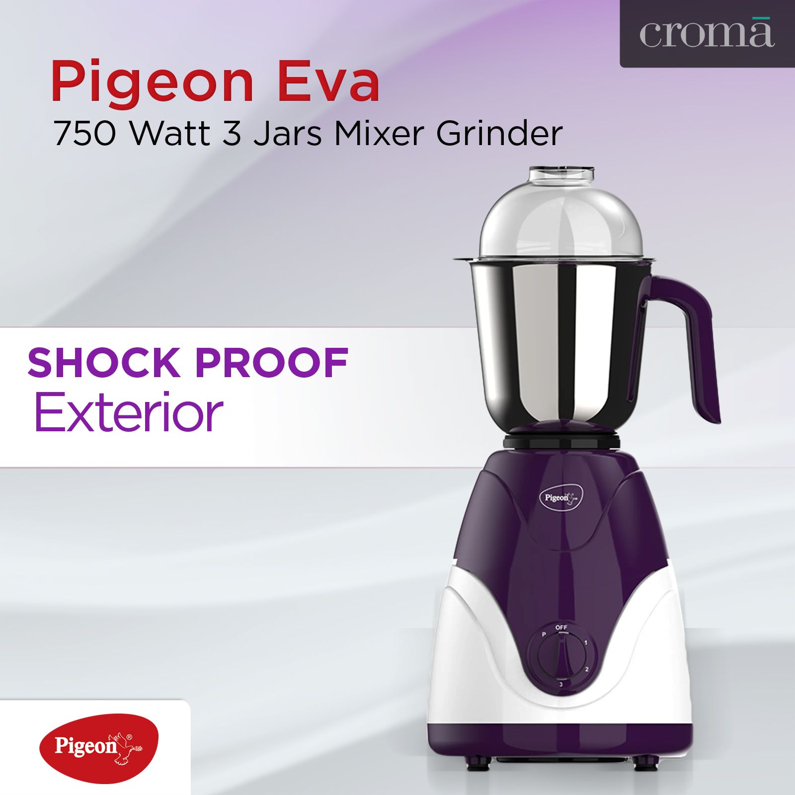 Pigeon Eva 750 Watt 3 Jars Mixer Grinder (Shock Proof Body, Purple) Pigeon Eva 750 Watt 3 Jars Mixer Grinder (Shock Proof Body, Purple)_8