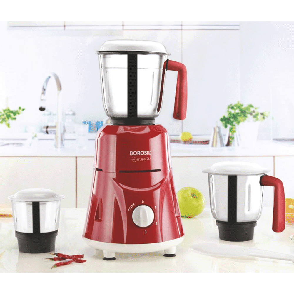 BOROSIL Star 500 Watt 3 Jars Mixer Grinder (20000 RPM, Pure Turbo motor, Maroon)_9