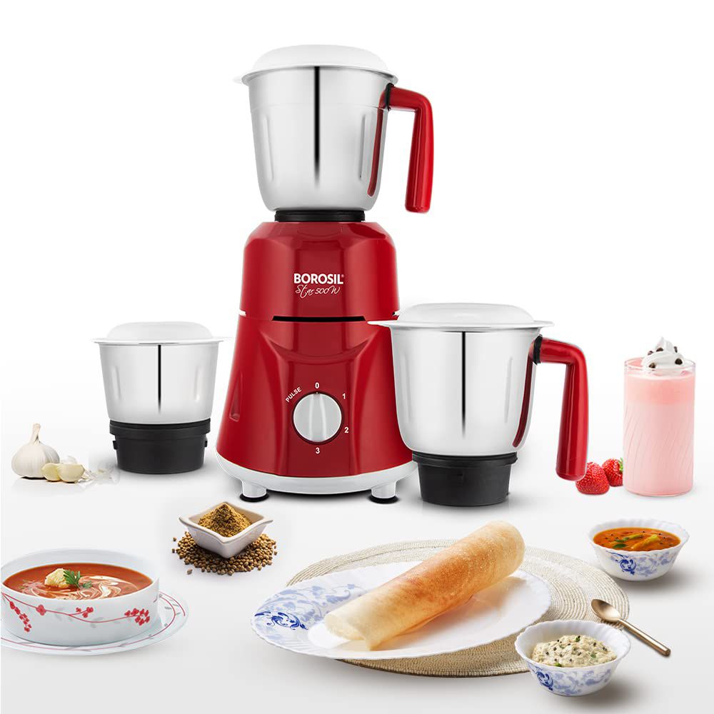 BOROSIL Star 500 Watt 3 Jars Mixer Grinder (20000 RPM, Pure Turbo motor, Maroon)_10