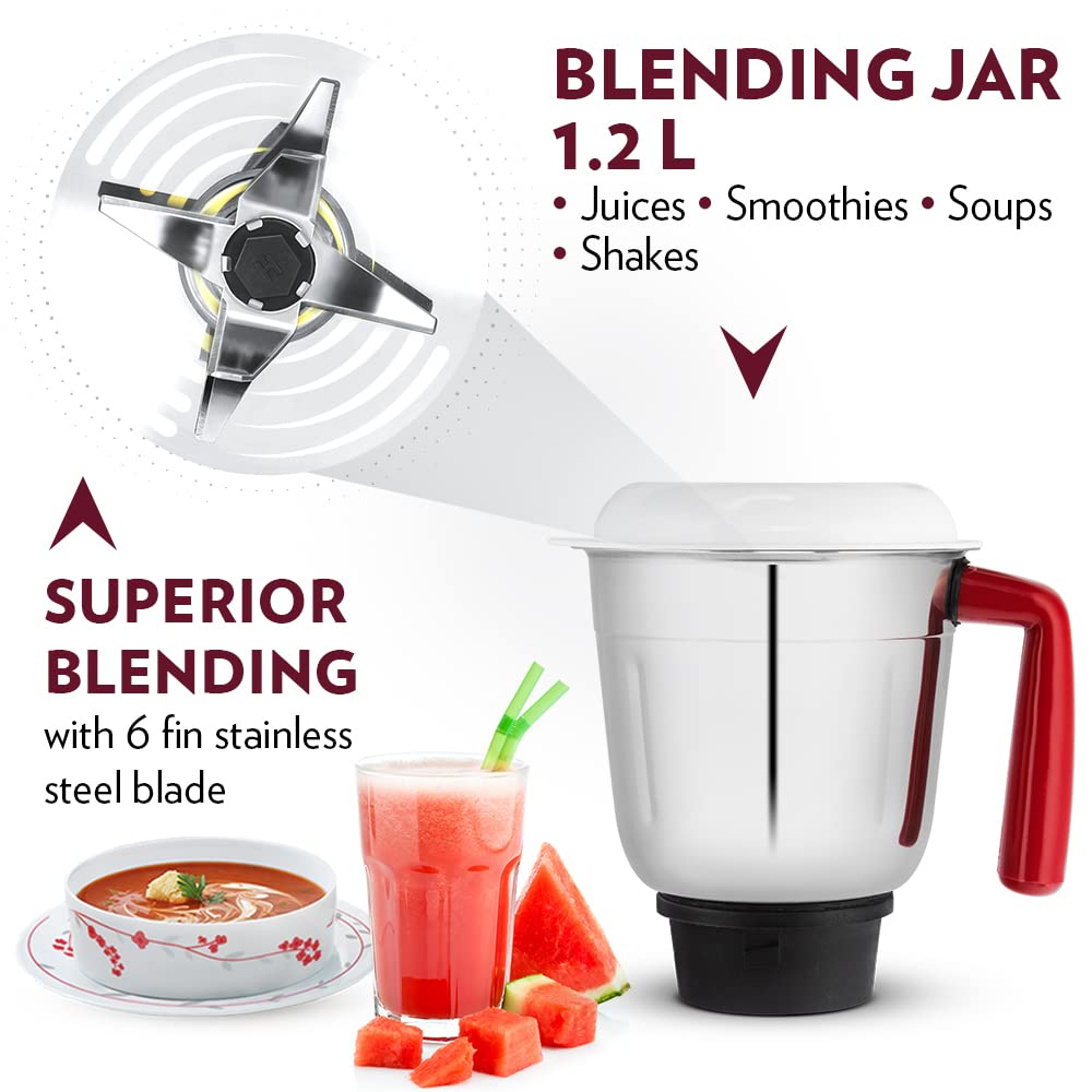 BOROSIL Star 500 Watt 3 Jars Mixer Grinder (20000 RPM, Pure Turbo motor, Maroon)_15