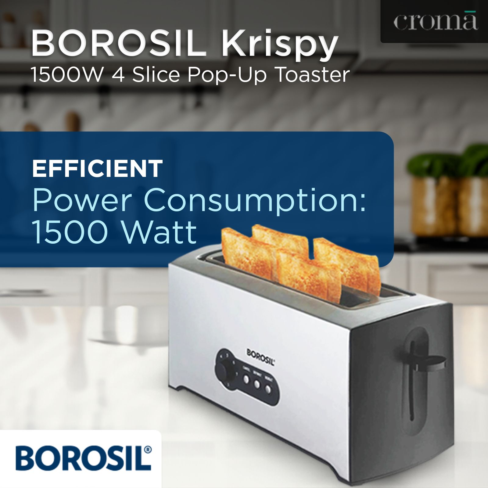 BOROSIL Krispy 1500W 4 Slice Pop-Up Toaster with Temperature Control (Silver)_12