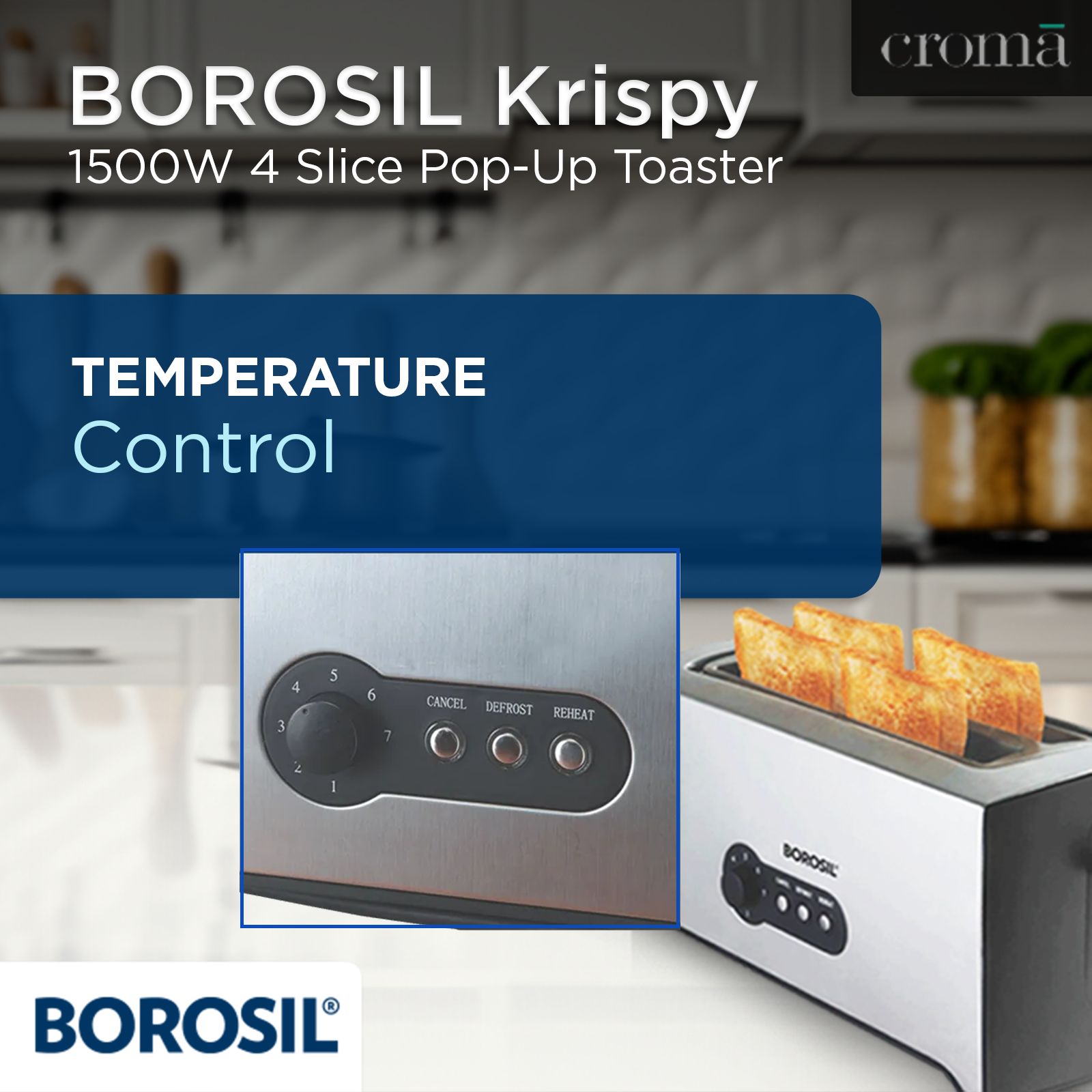 BOROSIL Krispy 1500W 4 Slice Pop-Up Toaster with Temperature Control (Silver)_15