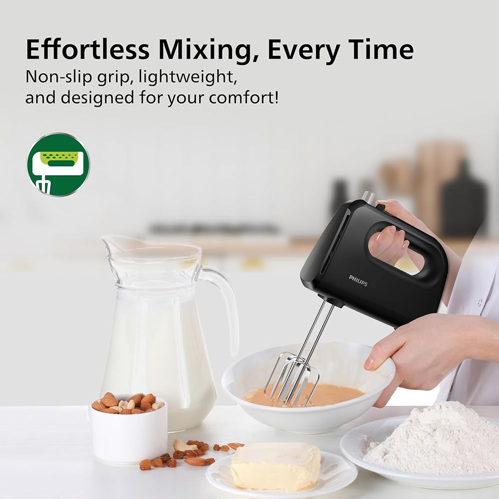 PHILIPS Daily Collection 300 Watt 5 Speed Hand Mixer with 4 Attachments (Non-Slip Grip, Black)_11