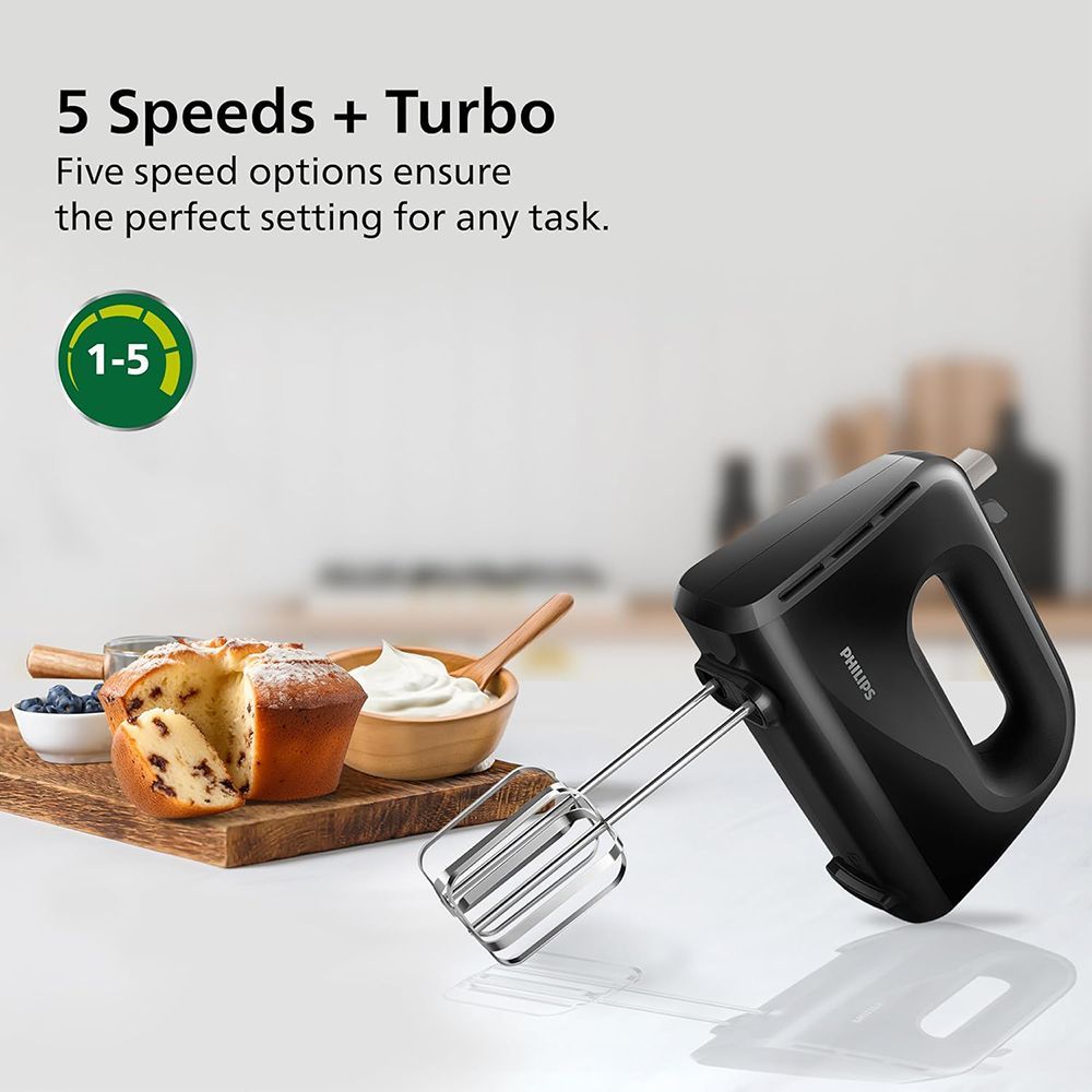 PHILIPS Daily Collection 300 Watt 5 Speed Hand Mixer with 4 Attachments (Non-Slip Grip, Black)_20