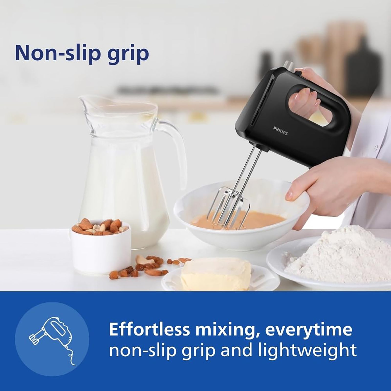 PHILIPS Daily Collection 300 Watt 5 Speed Hand Mixer with 4 Attachments (Non-Slip Grip, Black)_10
