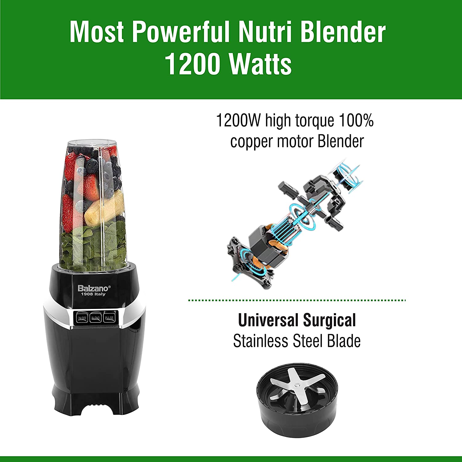 Balzano 1200 Watt 3 Jars Blender (28000 RPM, High Speed Operation, Black)_14
