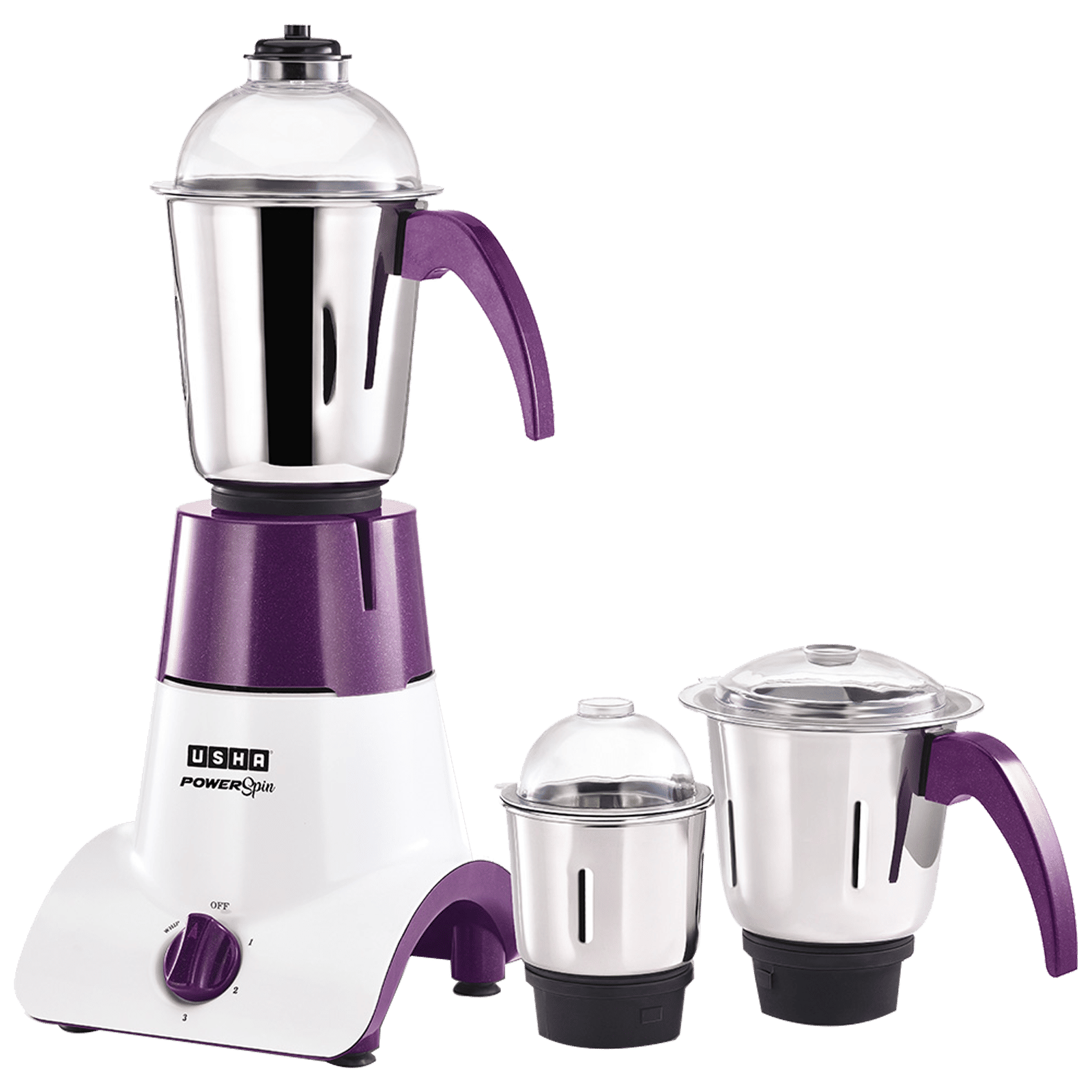 Usha Power Spin 750 Watts 3 Jars Mixer Grinder (High Torque Copper Motor, PS750M13, Purple) Usha Power Spin 750 Watts 3 Jars Mixer Grinder (High Torque Copper Motor, PS750M13, Purple)_1