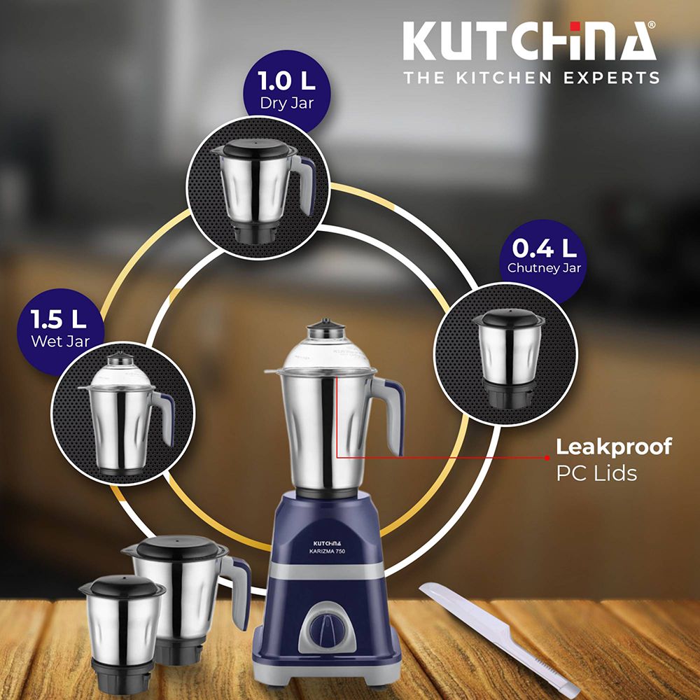 Kutchina MISI KARIZMA 750 Watt 3 Jars Mixer Grinder (18000 RPM, Anti Skid Feet, Blue)_17