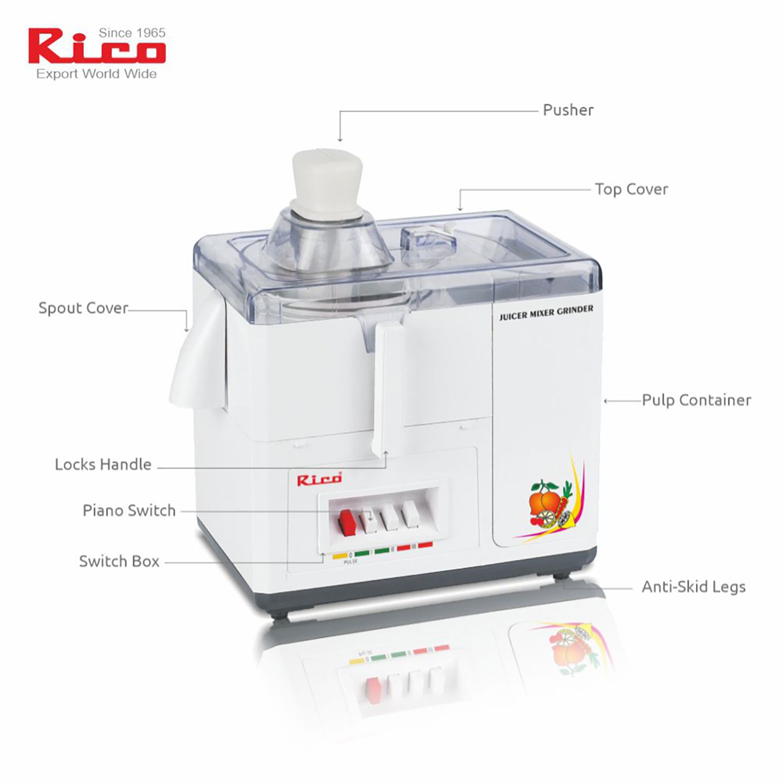Rico 550 Watt 2 Jars Juicer Mixer Grinder (18000 RPM, Super Powerful Motor, White)_8