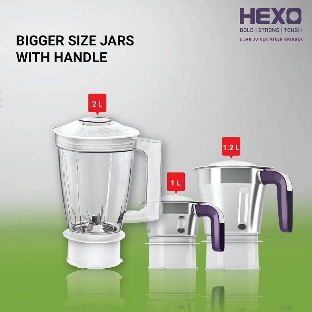 HAVELLS Hexo 1000 Watt 3 Jars Juicer Mixer Grinder (22000 RPM, ACS Technology, White/Purple) HAVELLS Hexo 1000 Watt 3 Jars Juicer Mixer Grinder (22000 RPM, ACS Technology, White/Purple)_16