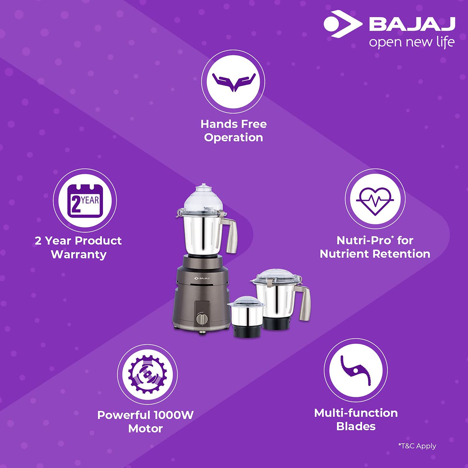BAJAJ Herculo 1000 Watt 3 Jars Mixer Grinder (Nutri Pro Feature, Coffee Brown)_15