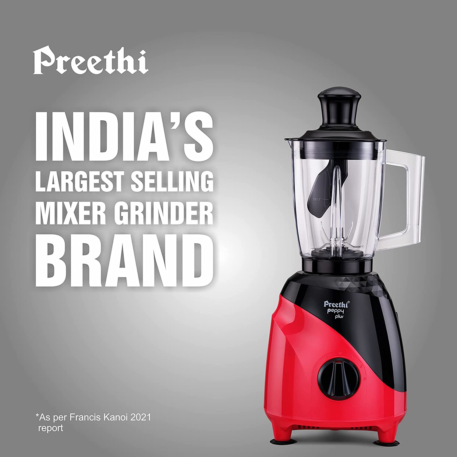 Preethi Peppy Plus 750 Watt 4 Jars Mixer Grinder (21000 RPM, Motor Cooling Booster Technology, Red & Black) Preethi Peppy Plus 750 Watt 4 Jars Mixer Grinder (21000 RPM, Motor Cooling Booster Technology, Red & Black)_14