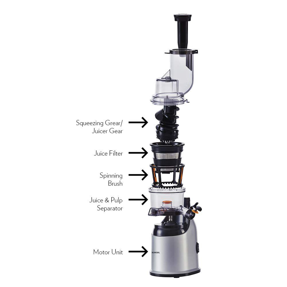 BOROSIL HealthPro 200 Watt Cold Press Slow Juicer (70 RPM, Slow Squeeze Technology, Black/Silver)_15