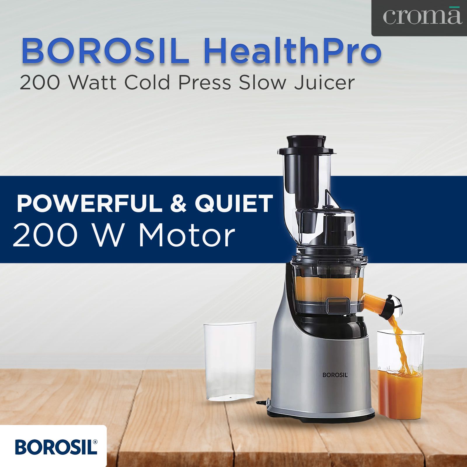 BOROSIL HealthPro 200 Watt Cold Press Slow Juicer (70 RPM, Slow Squeeze Technology, Black/Silver)_16