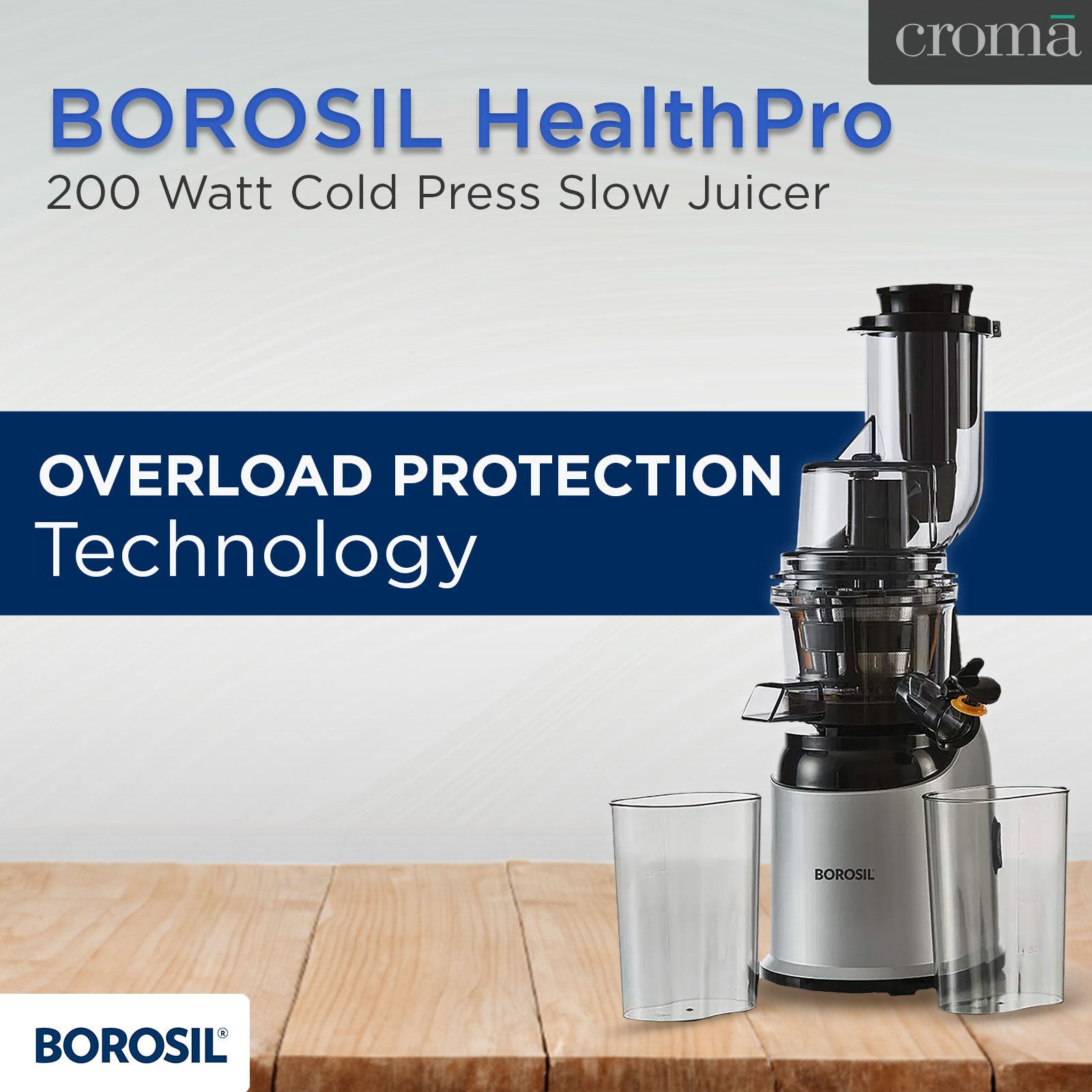 BOROSIL HealthPro 200 Watt Cold Press Slow Juicer (70 RPM, Slow Squeeze Technology, Black/Silver)_17