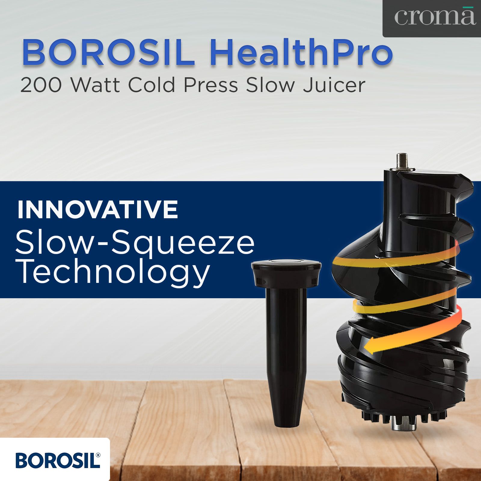 BOROSIL HealthPro 200 Watt Cold Press Slow Juicer (70 RPM, Slow Squeeze Technology, Black/Silver)_18