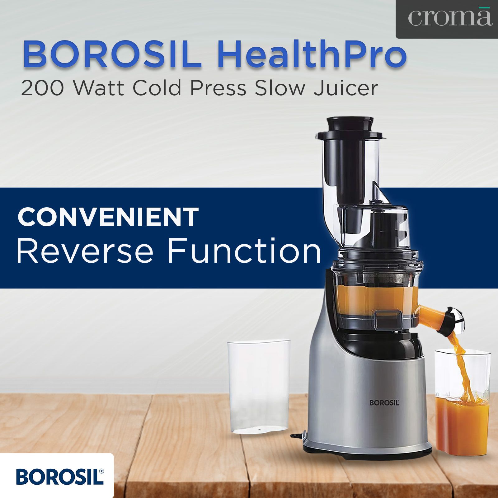BOROSIL HealthPro 200 Watt Cold Press Slow Juicer (70 RPM, Slow Squeeze Technology, Black/Silver)_19