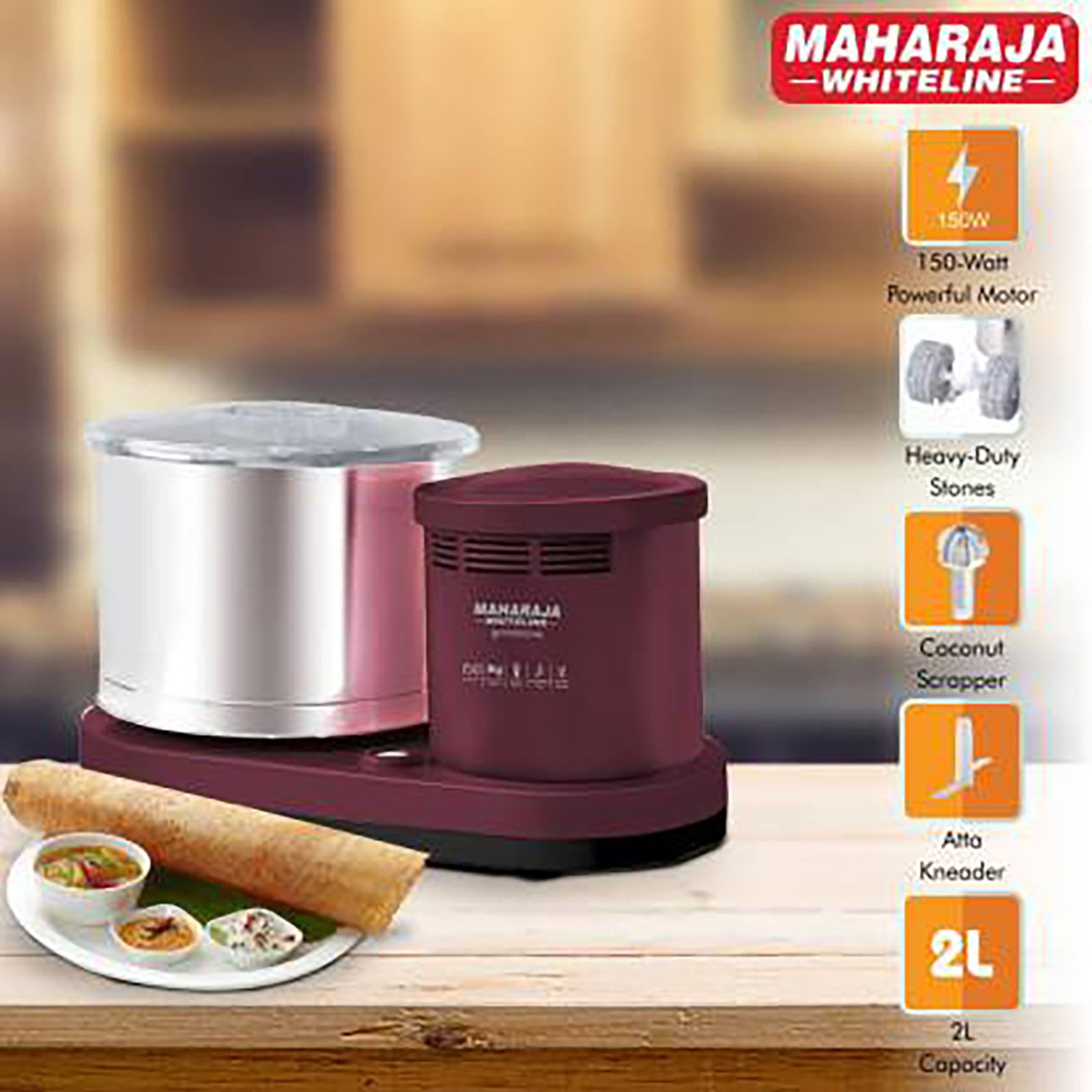 MAHARAJA WHITELINE Fortune 2 Litres 2 Stones Wet Grinder (Heavy Duty Operation, Cherry) MAHARAJA WHITELINE Fortune 2 Litres 2 Stones Wet Grinder (Heavy Duty Operation, Cherry)_6