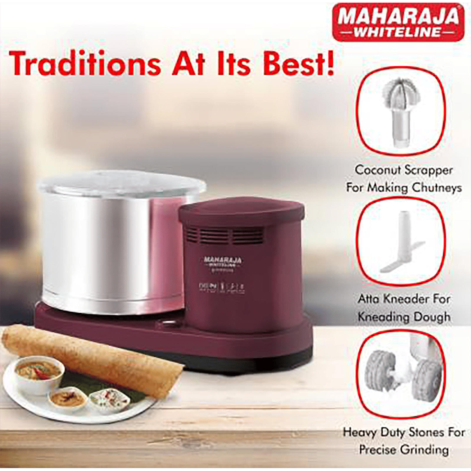 MAHARAJA WHITELINE Fortune 2 Litres 2 Stones Wet Grinder (Heavy Duty Operation, Cherry) MAHARAJA WHITELINE Fortune 2 Litres 2 Stones Wet Grinder (Heavy Duty Operation, Cherry)_7