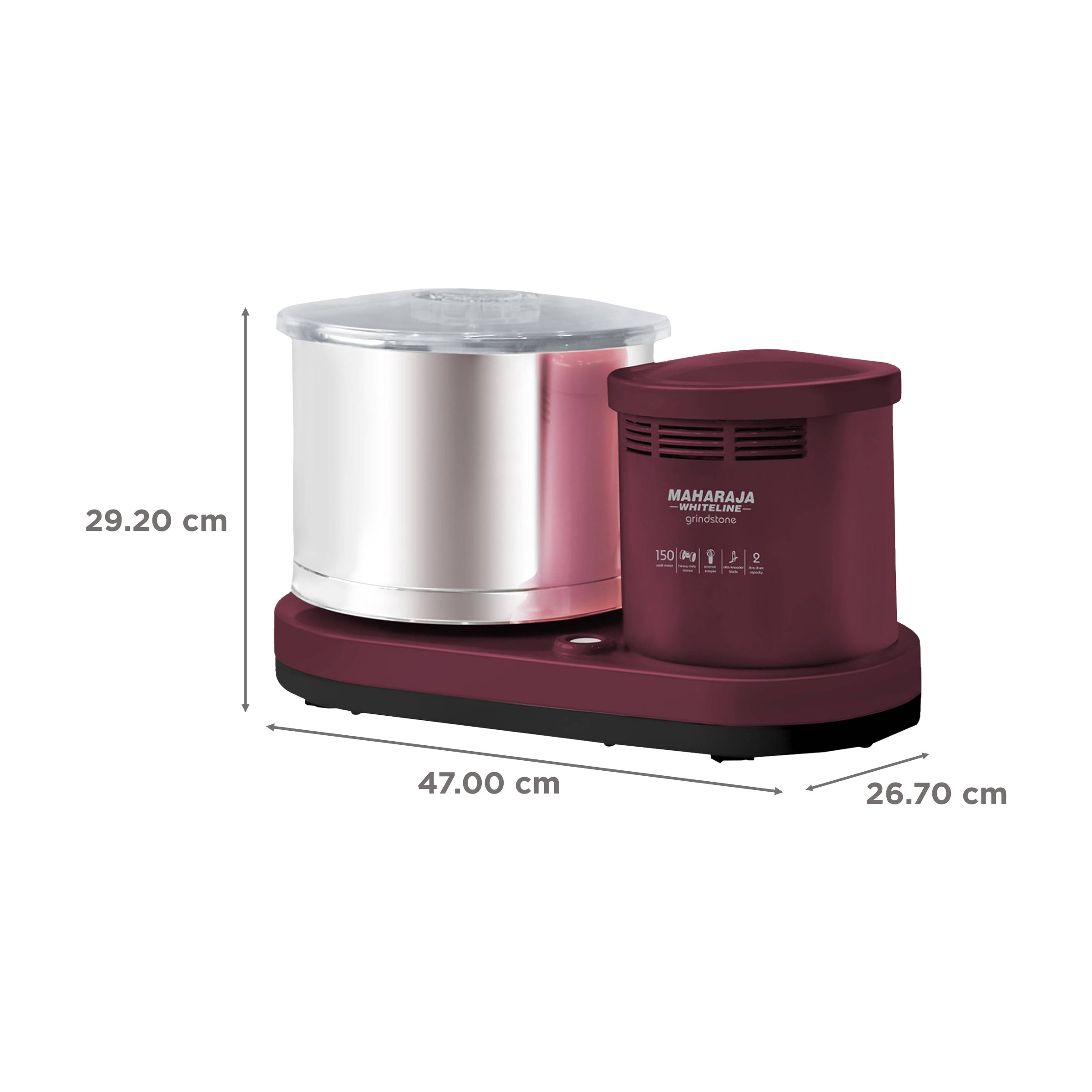 MAHARAJA WHITELINE Fortune 2 Litres 2 Stones Wet Grinder (Heavy Duty Operation, Cherry) MAHARAJA WHITELINE Fortune 2 Litres 2 Stones Wet Grinder (Heavy Duty Operation, Cherry)_3
