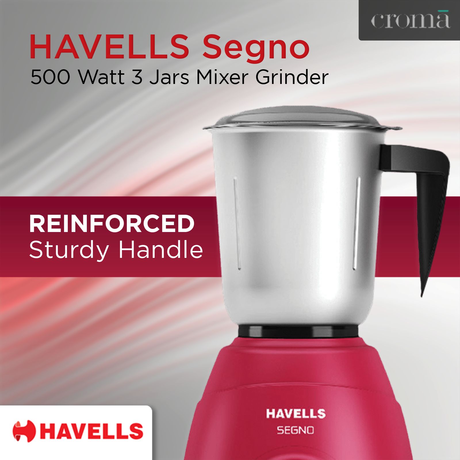 HAVELLS Segno 500 Watt 3 Jars Mixer Grinder (21000 RPM, 3 Speed Control with Pulse Function, Pink) HAVELLS Segno 500 Watt 3 Jars Mixer Grinder (21000 RPM, 3 Speed Control with Pulse Function, Pink)_8