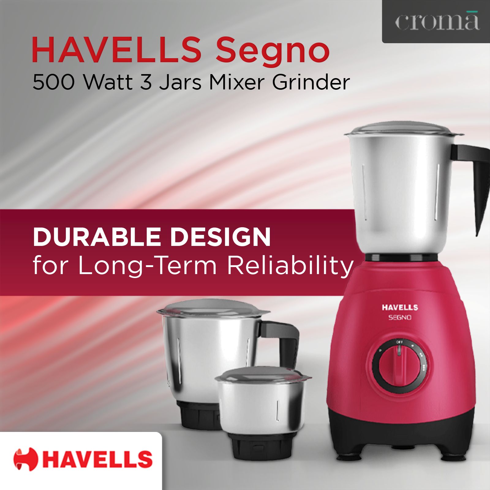 HAVELLS Segno 500 Watt 3 Jars Mixer Grinder (21000 RPM, 3 Speed Control with Pulse Function, Pink) HAVELLS Segno 500 Watt 3 Jars Mixer Grinder (21000 RPM, 3 Speed Control with Pulse Function, Pink)_10