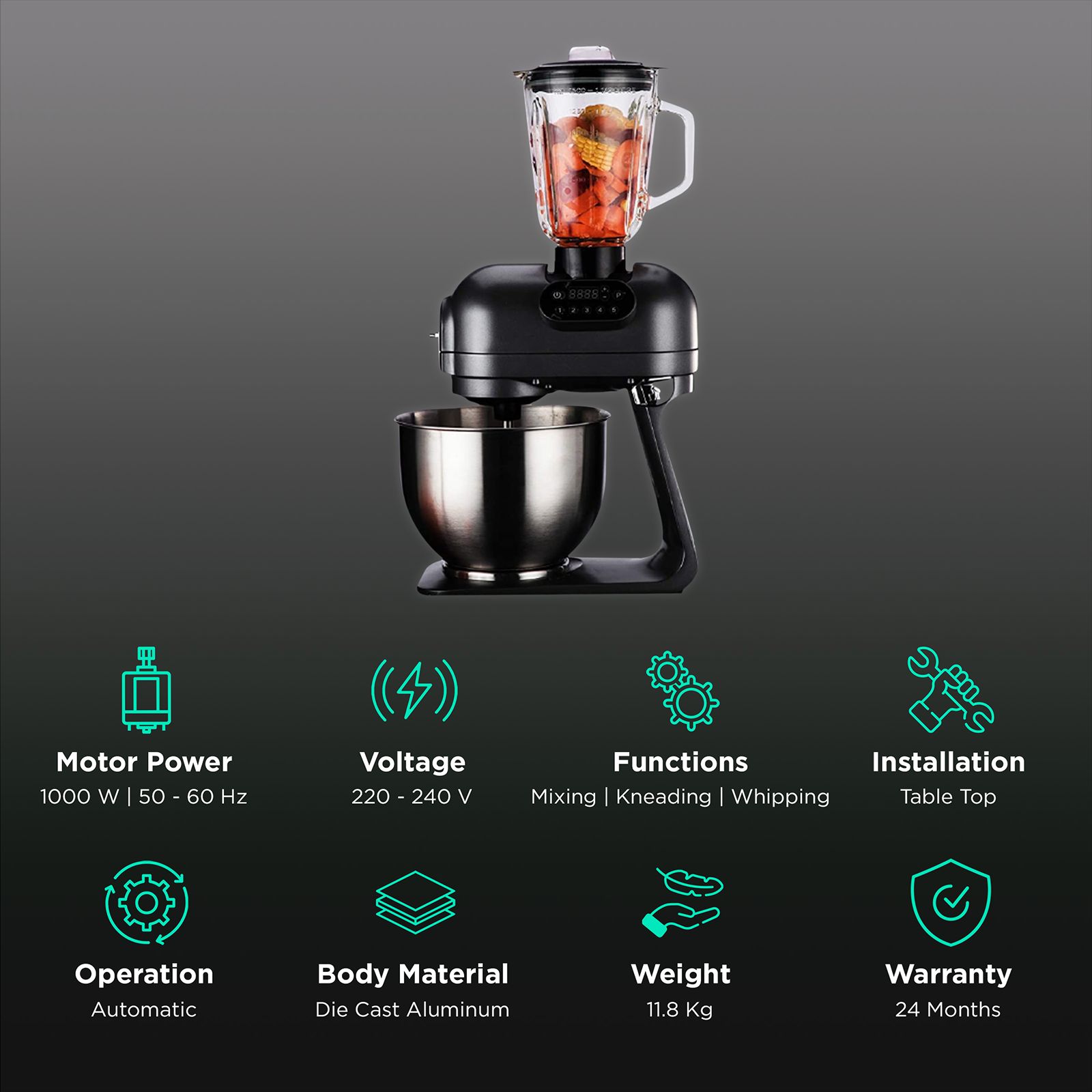 HAFELE Klara Highline 1000 Watt 1 Jar Stand Mixer (Beater Function, 535.43.274, Gothic Grey)_2