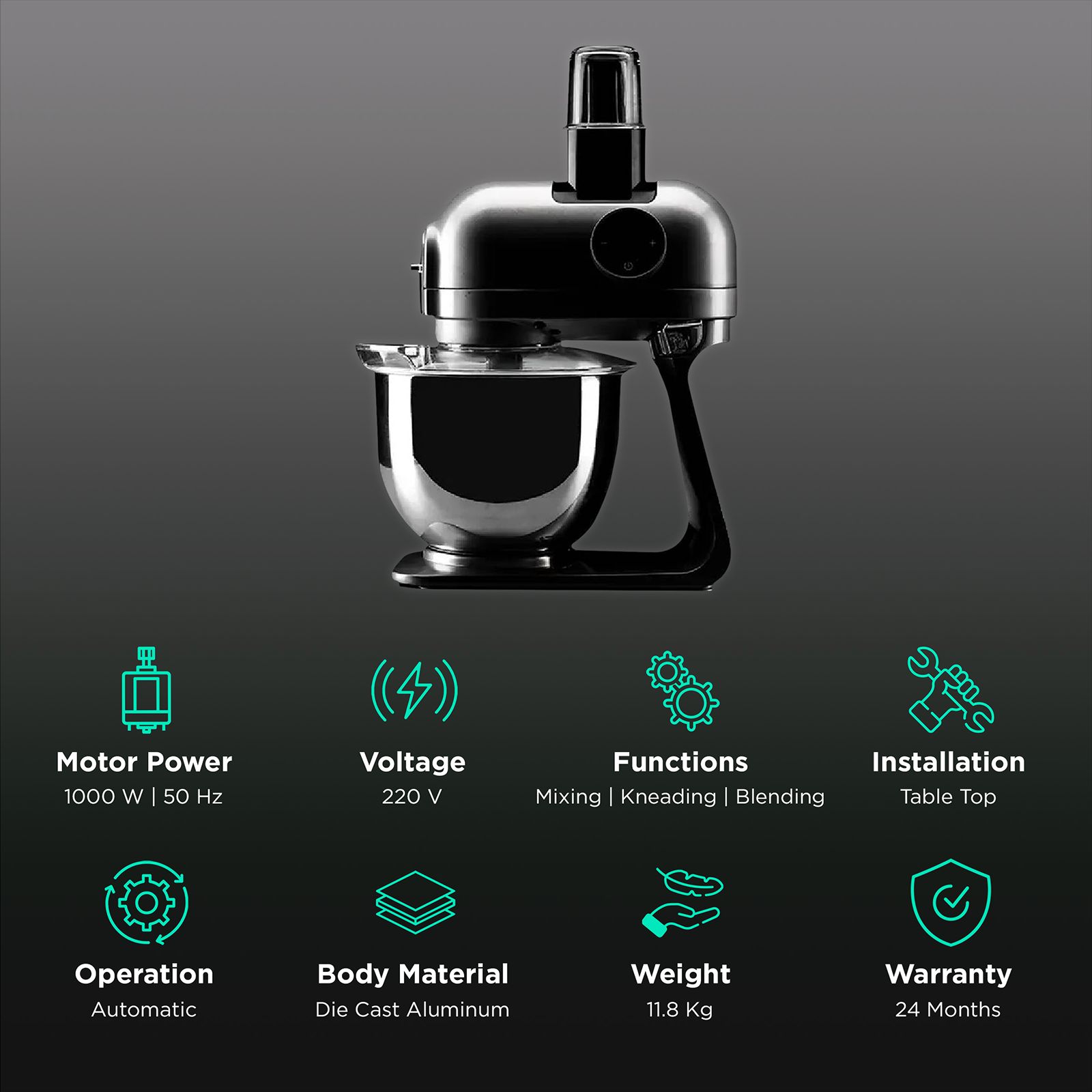 HAFELE Klara Pro Touch 1000 Watt 1 Jar Stand Mixer (Touch Control Pad, Grey) HAFELE Klara Pro Touch 1000 Watt 1 Jar Stand Mixer (Touch Control Pad, Grey)_2