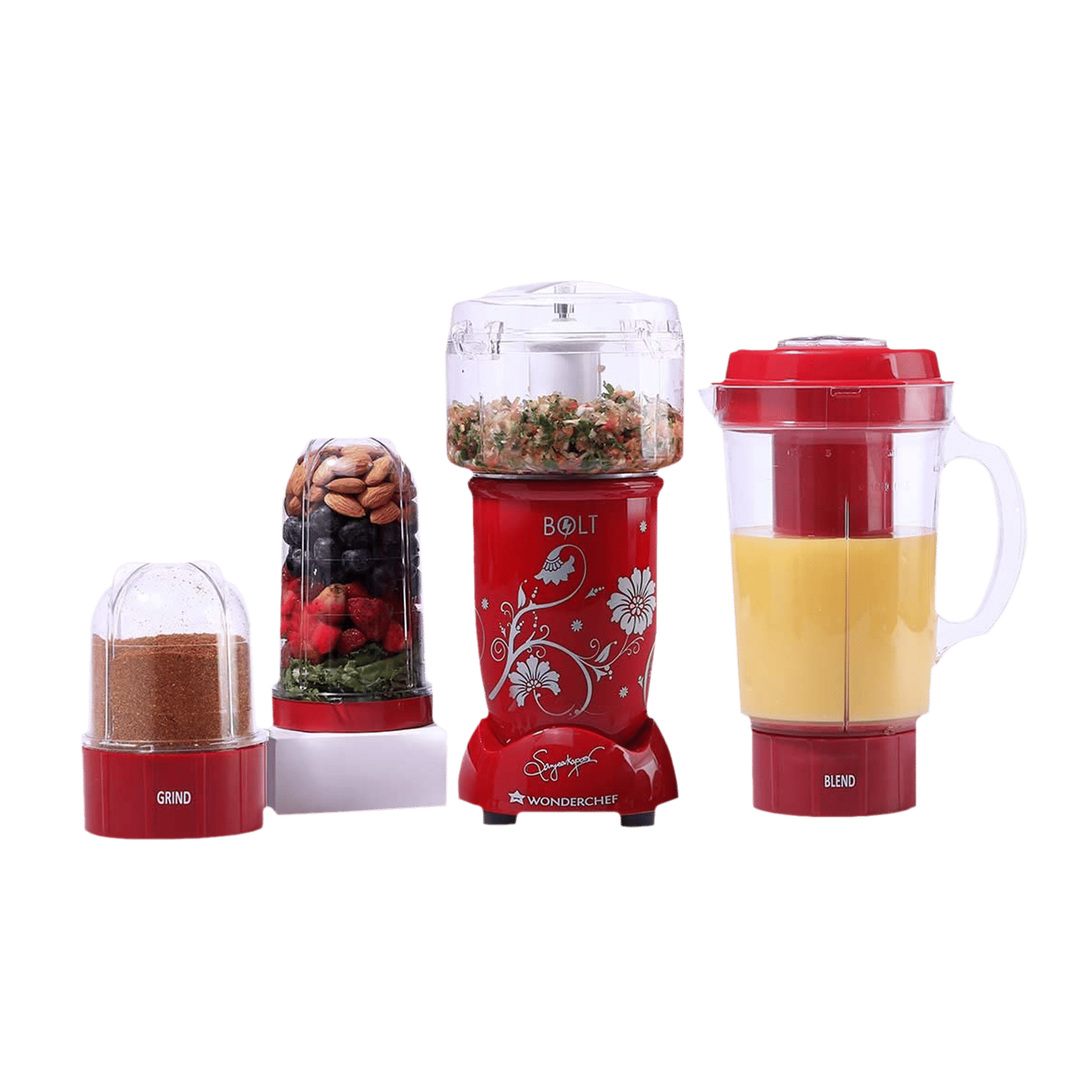 WONDERCHEF Nutri-Blend BOLT 600 Watt 4 Jars Mixer Grinder Blender (22000 RPM, Specialised Functions, Red)_1