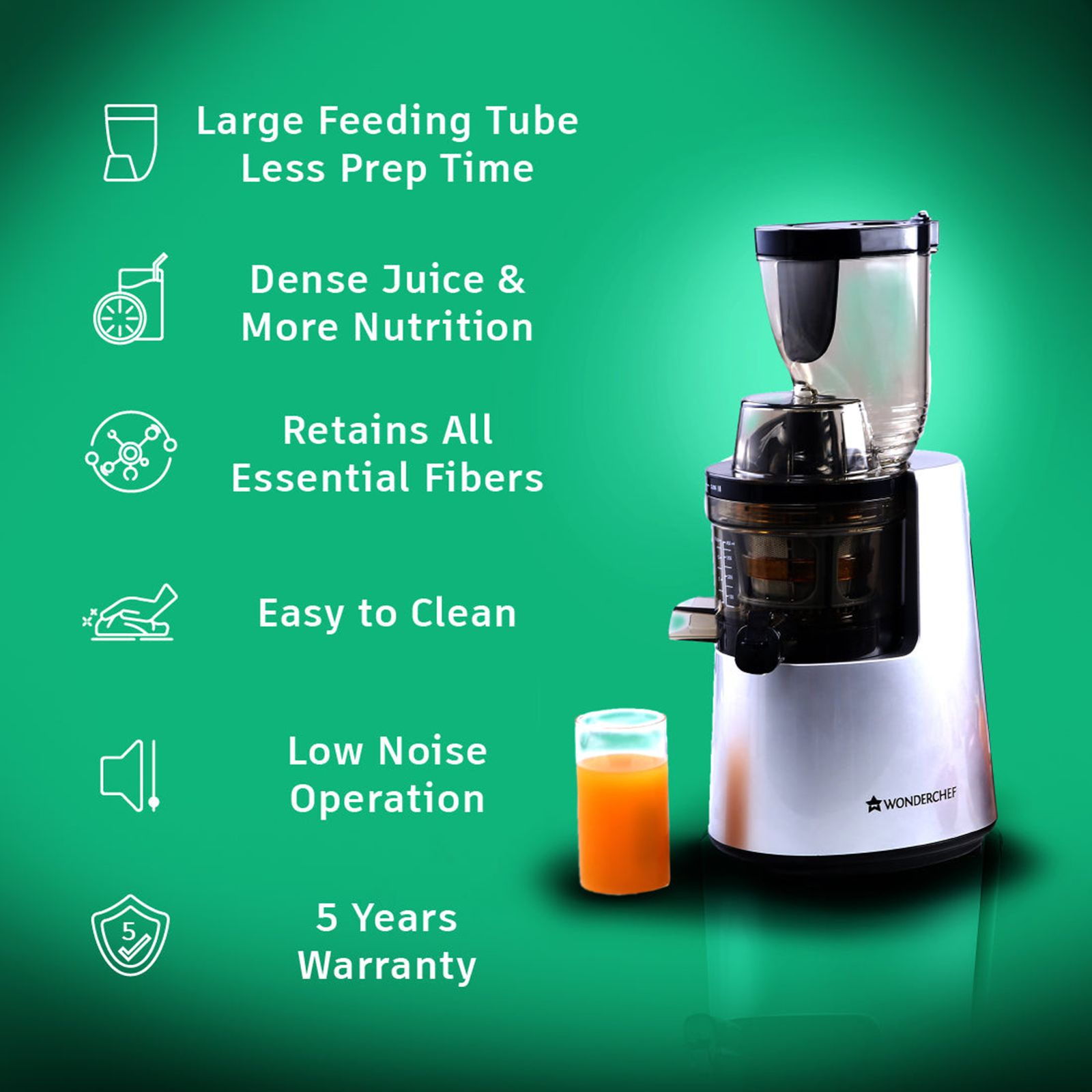 WONDERCHEF V6 200 Watt 2 Jars Cold Press Slow Juicer (43 RPM, Cold Press Technology, Black/Silver) WONDERCHEF V6 200 Watt 2 Jars Cold Press Slow Juicer (43 RPM, Cold Press Technology, Black/Silver)_15