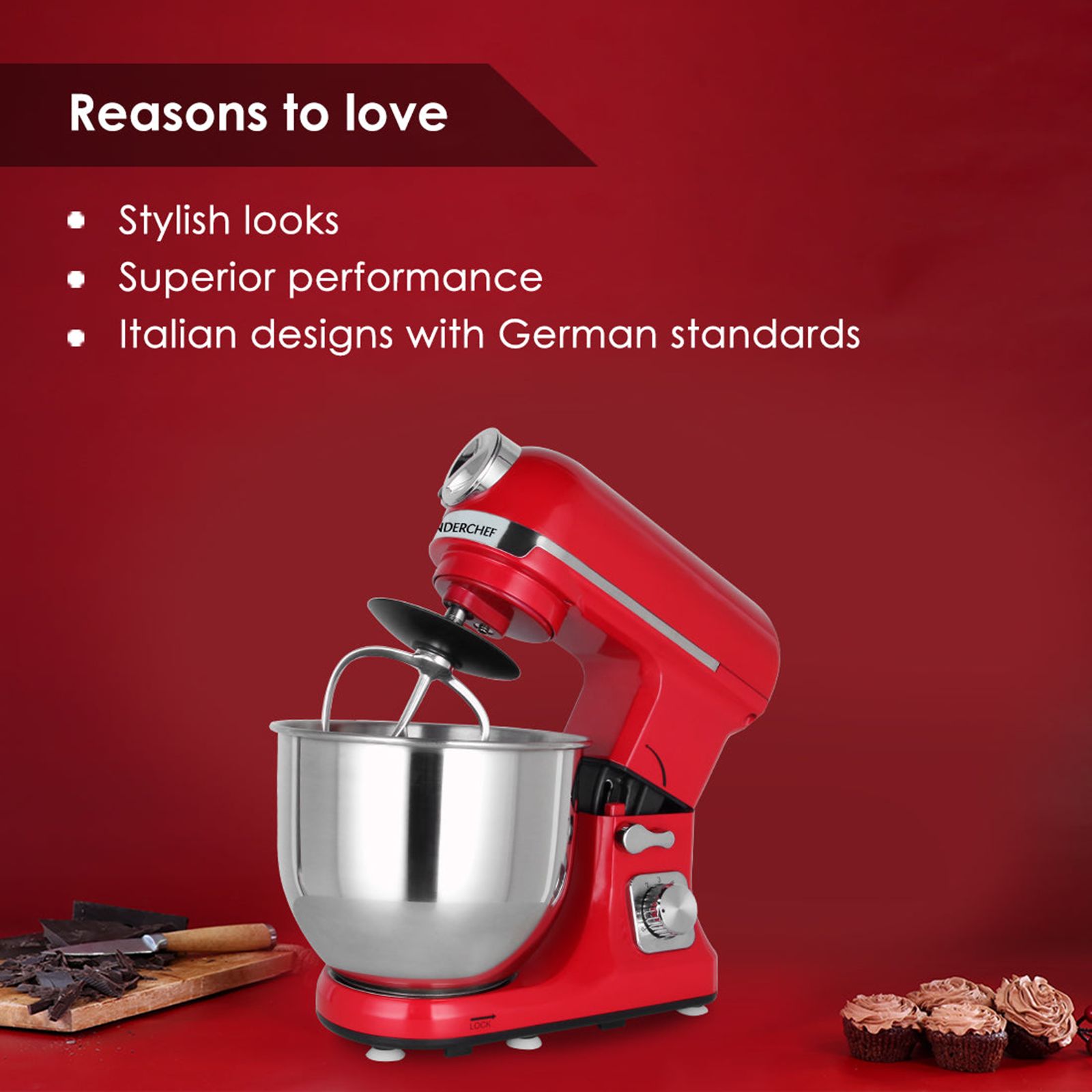 WONDERCHEF Crimson Edge Die-cast Metal 1000 Watts Stand Mixer (3 Attachments, 63153697, Red) WONDERCHEF Crimson Edge Die-cast Metal 1000 Watts Stand Mixer (3 Attachments, 63153697, Red)_4