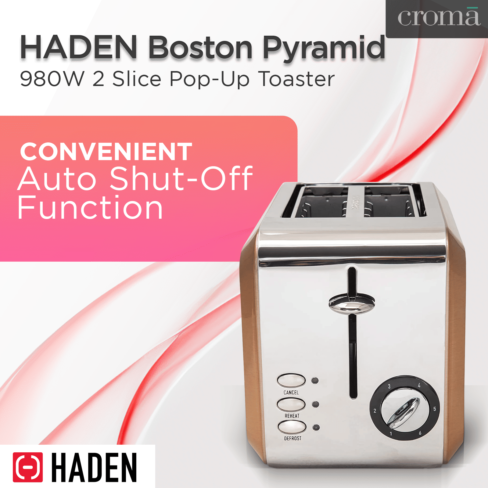 HADEN Boston Pyramid 980W 2 Slice Pop-Up Toaster with Removable Crumb Tray (Copper)_14