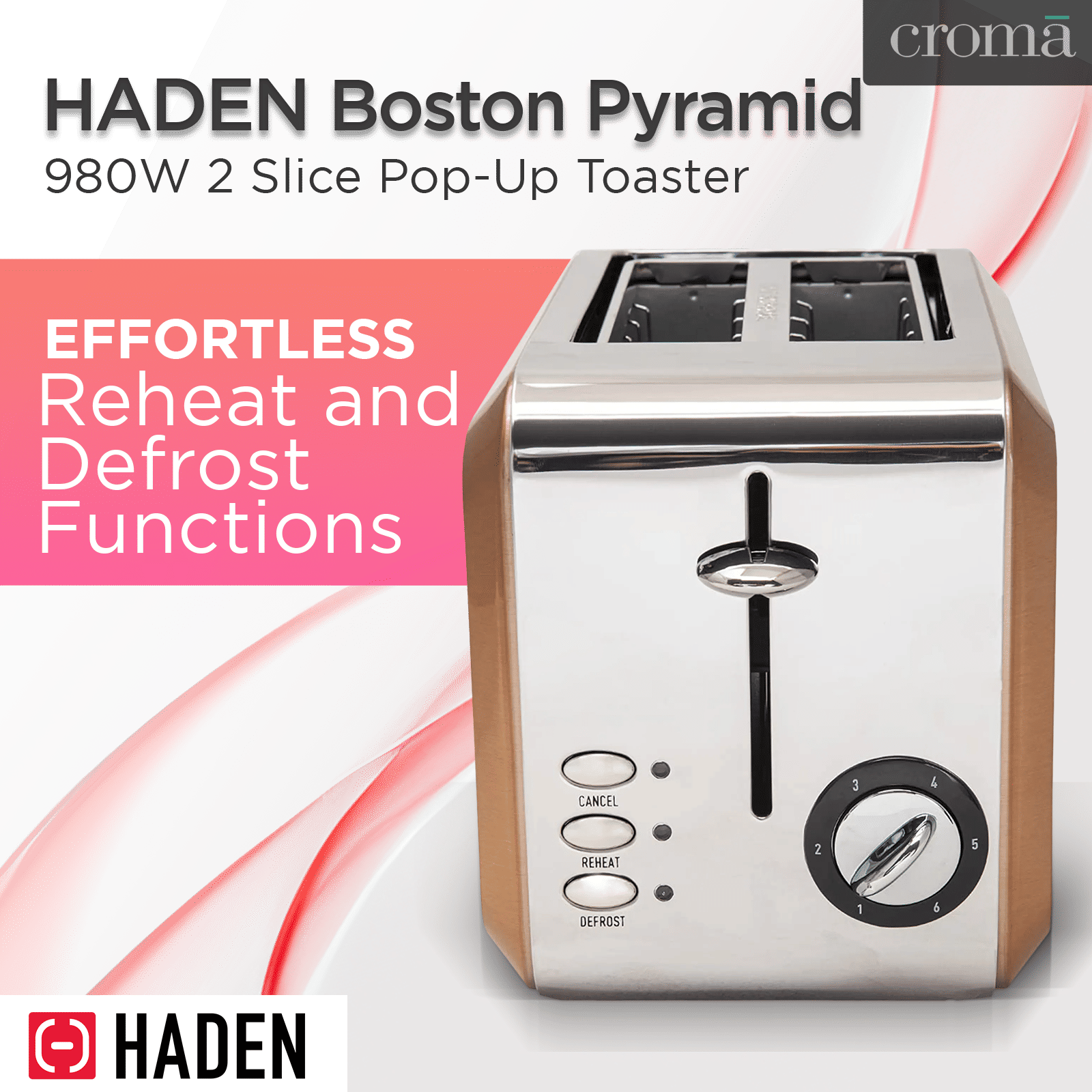 HADEN Boston Pyramid 980W 2 Slice Pop-Up Toaster with Removable Crumb Tray (Copper)_15