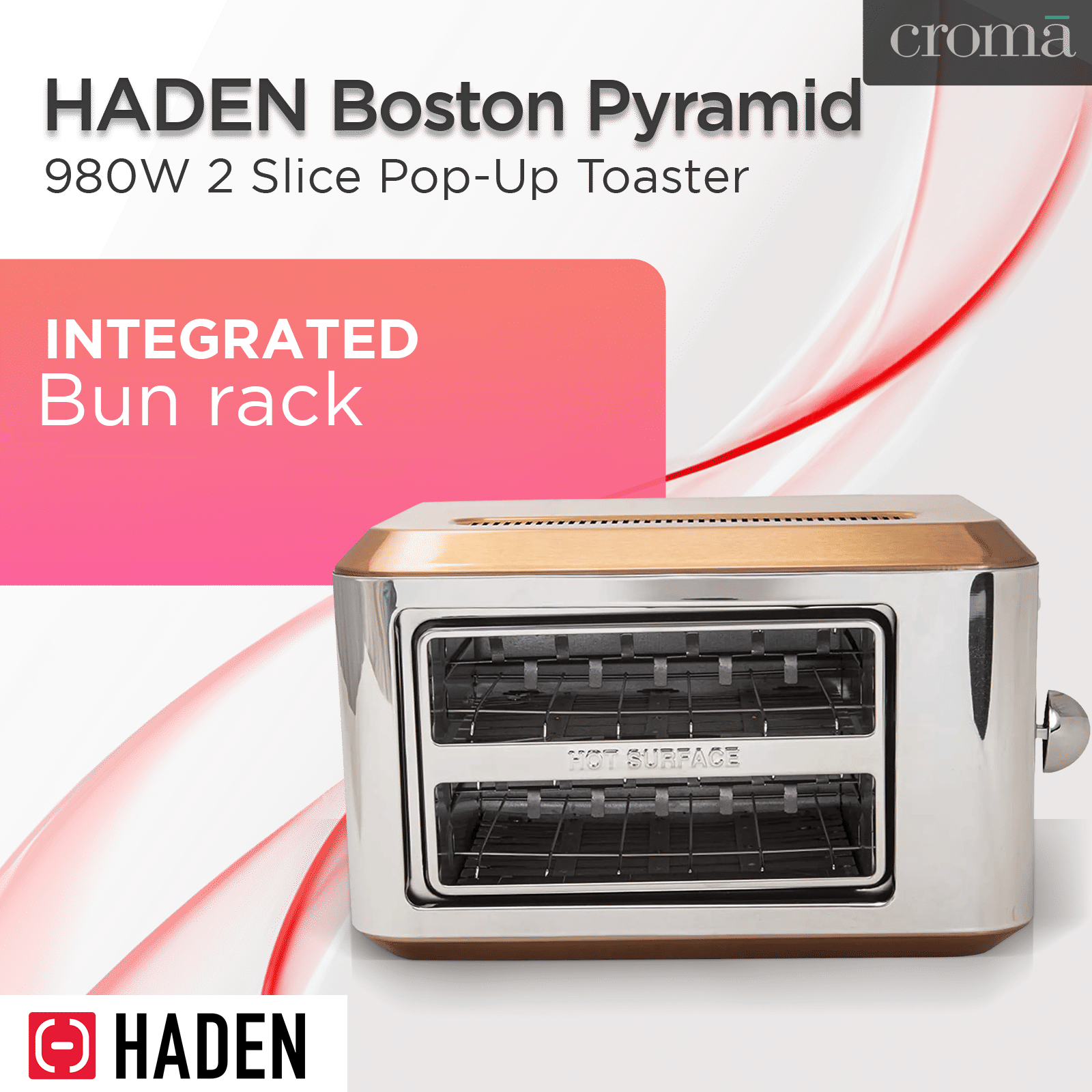 HADEN Boston Pyramid 980W 2 Slice Pop-Up Toaster with Removable Crumb Tray (Copper)_16