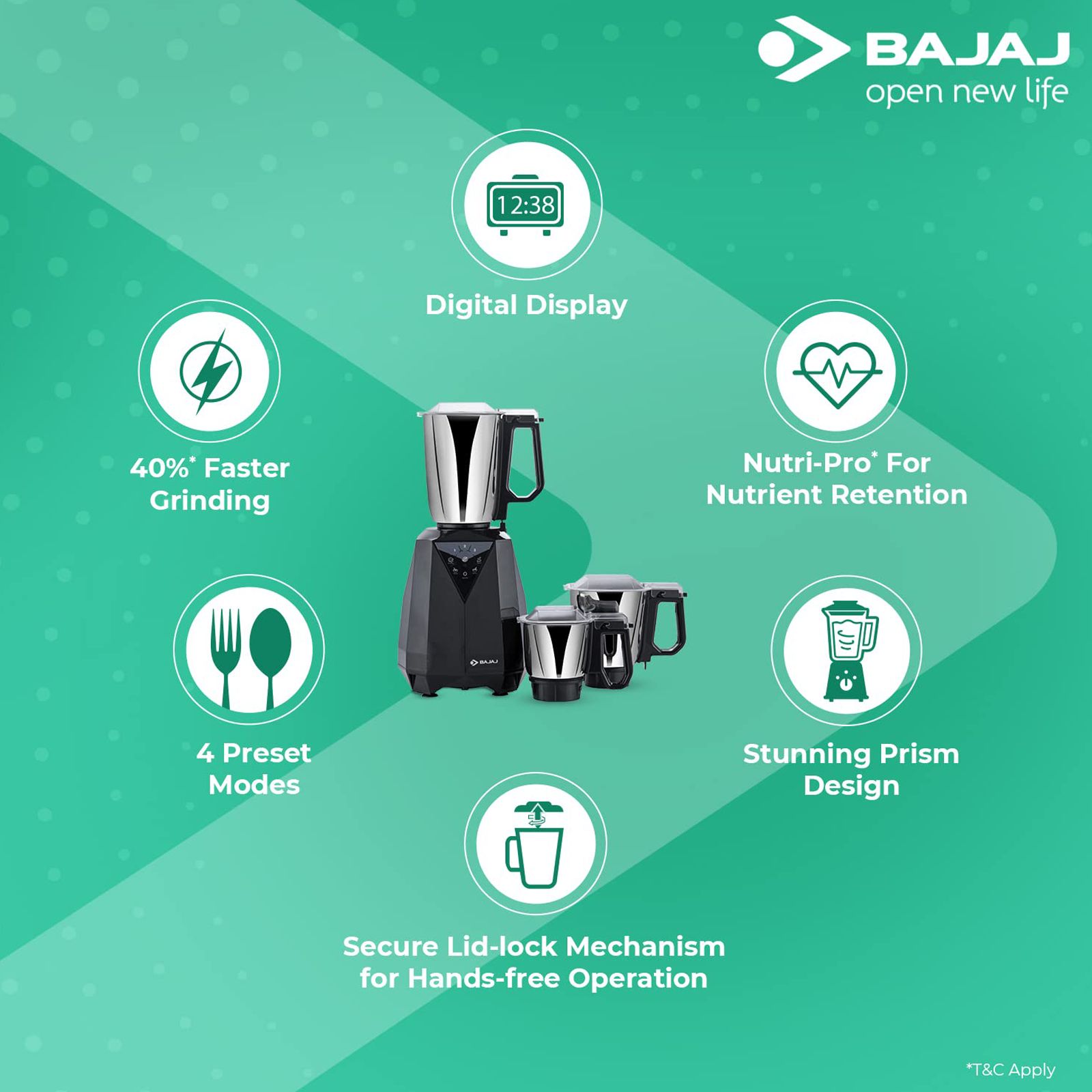 BAJAJ Juvel Digi 800 Watt 3 Jars Mixer Grinder (Pulse Function, Dark Grey) BAJAJ Juvel Digi 800 Watt 3 Jars Mixer Grinder (Pulse Function, Dark Grey)_6