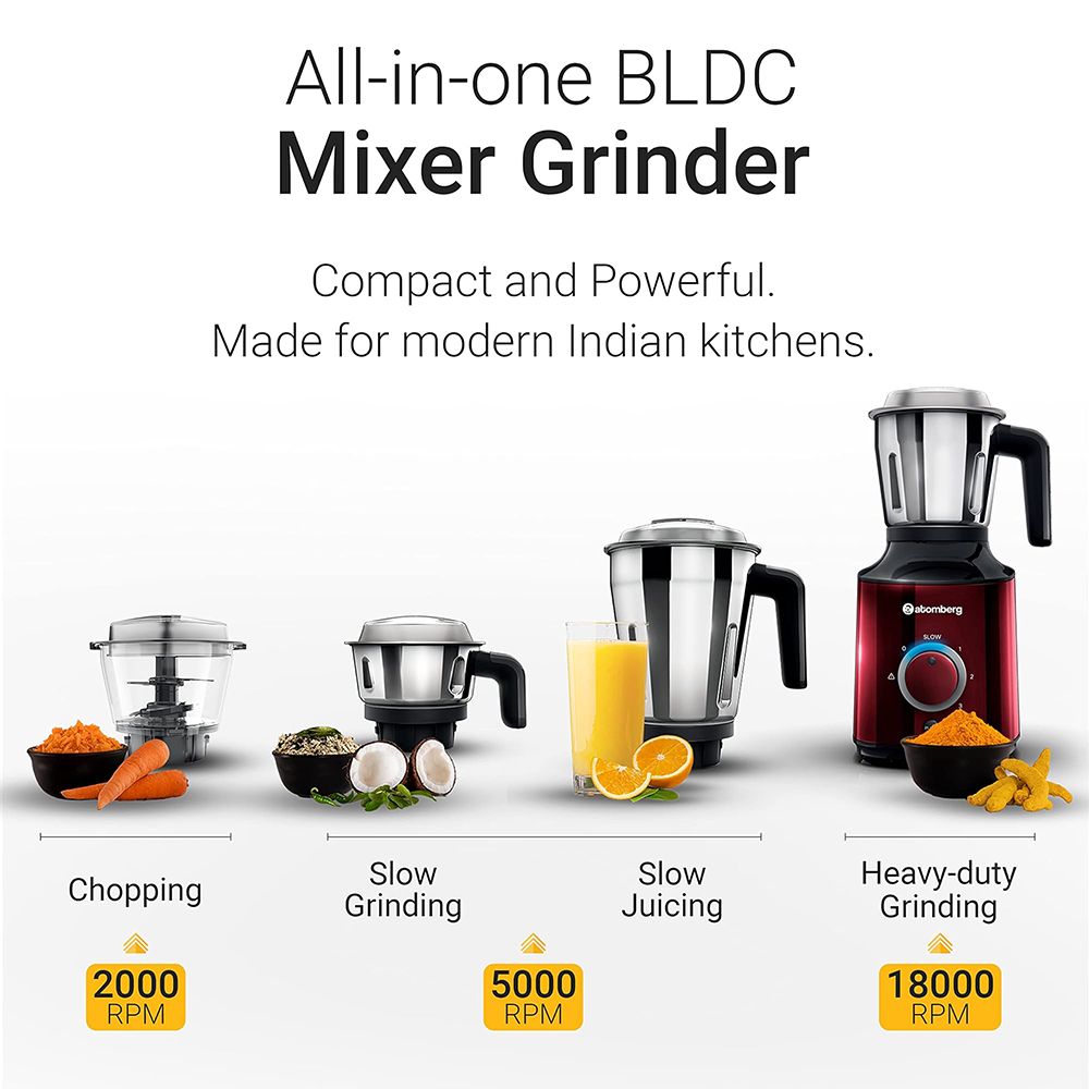 atomberg MG 1 485 Watt 4 Jars Mixer Grinder (18000 RPM, 4 Speed Control, Red Wine) atomberg MG 1 485 Watt 4 Jars Mixer Grinder (18000 RPM, 4 Speed Control, Red Wine)_14