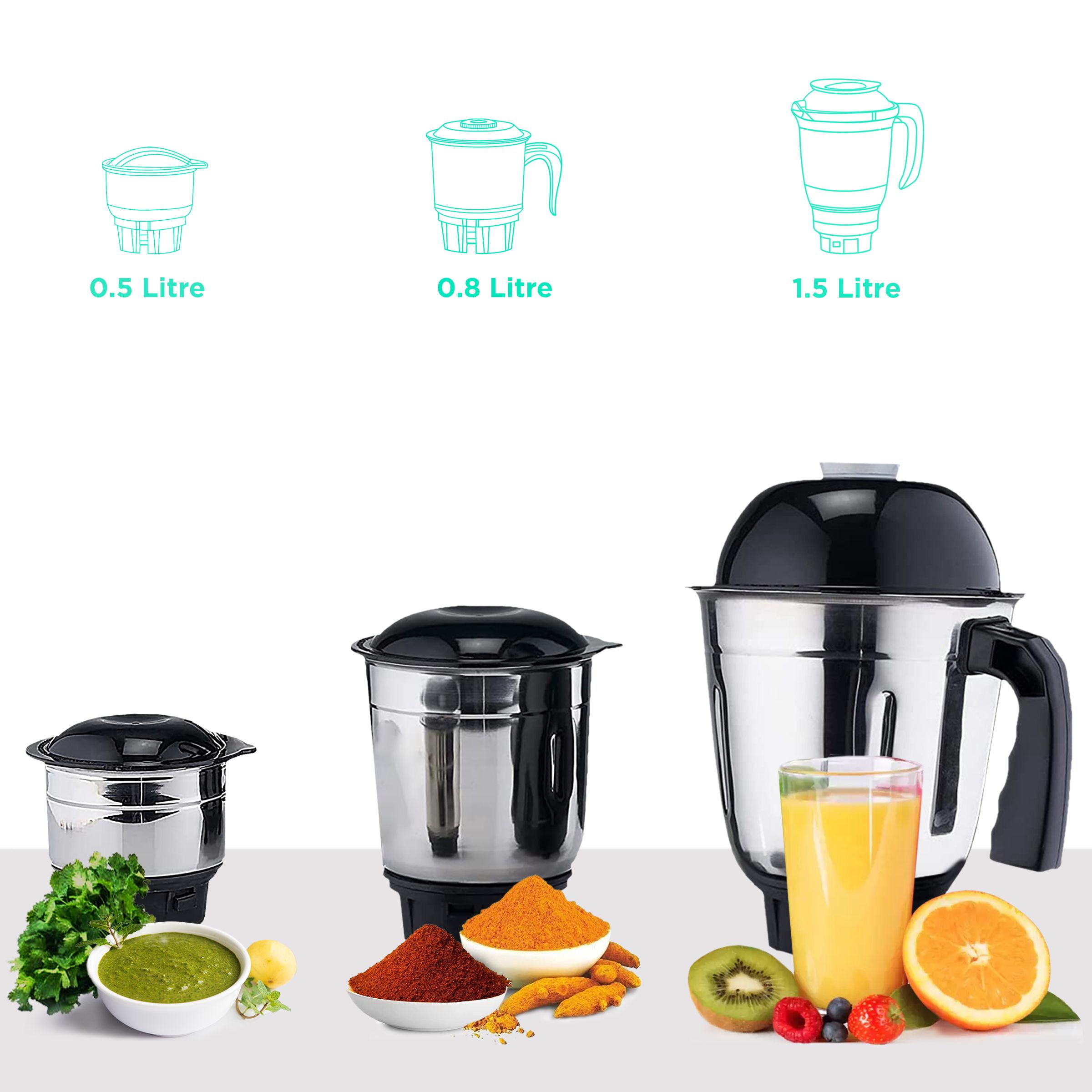 Lifelong Power Pro LX 500 Watt 3 Jars Mixer Grinder (18000 RPM, 3 Speed Control with Incher, Black)_4