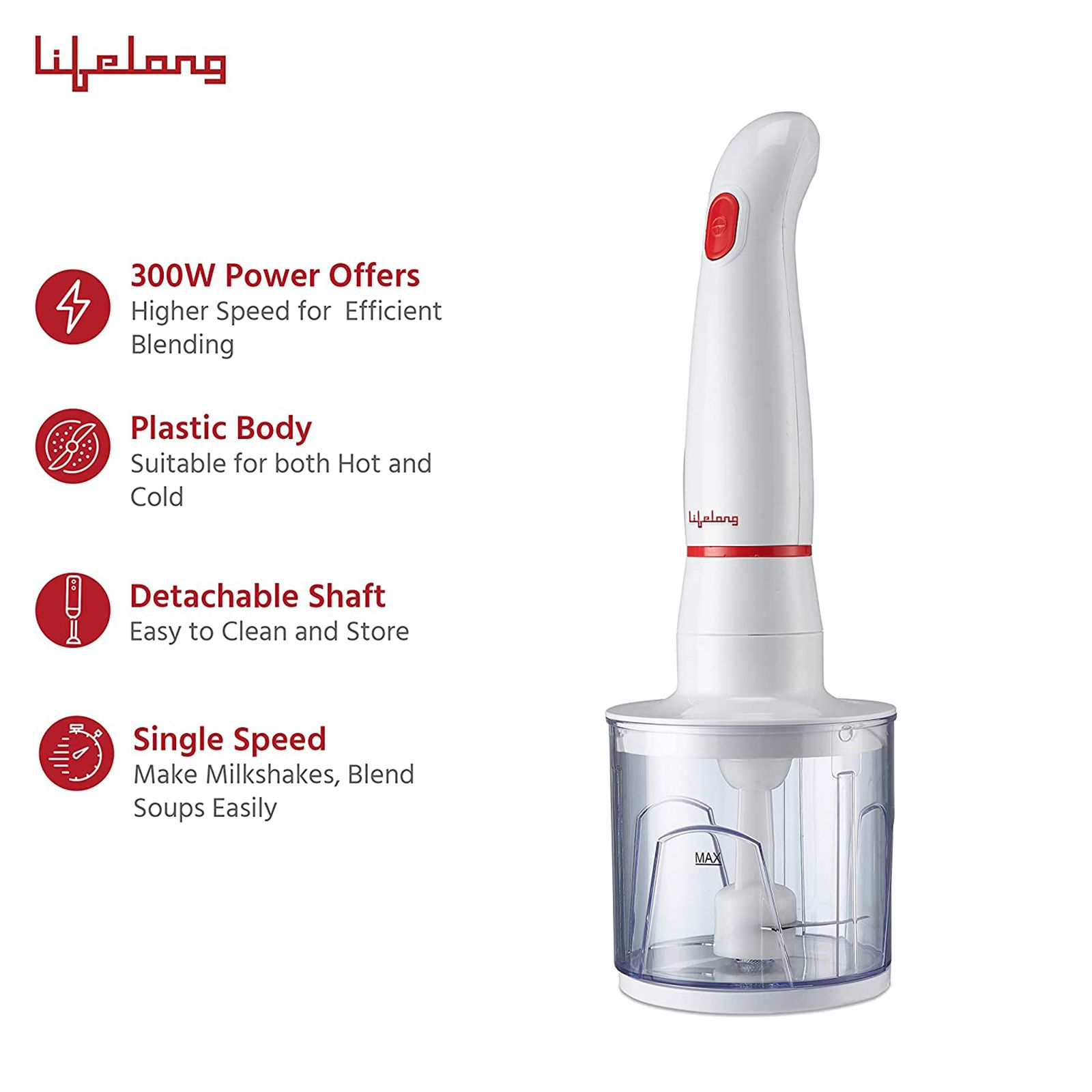 Lifelong Regalia Plus 300 Watt Hand Blender with 2 Attachments (Detachable Shaft, White)_10