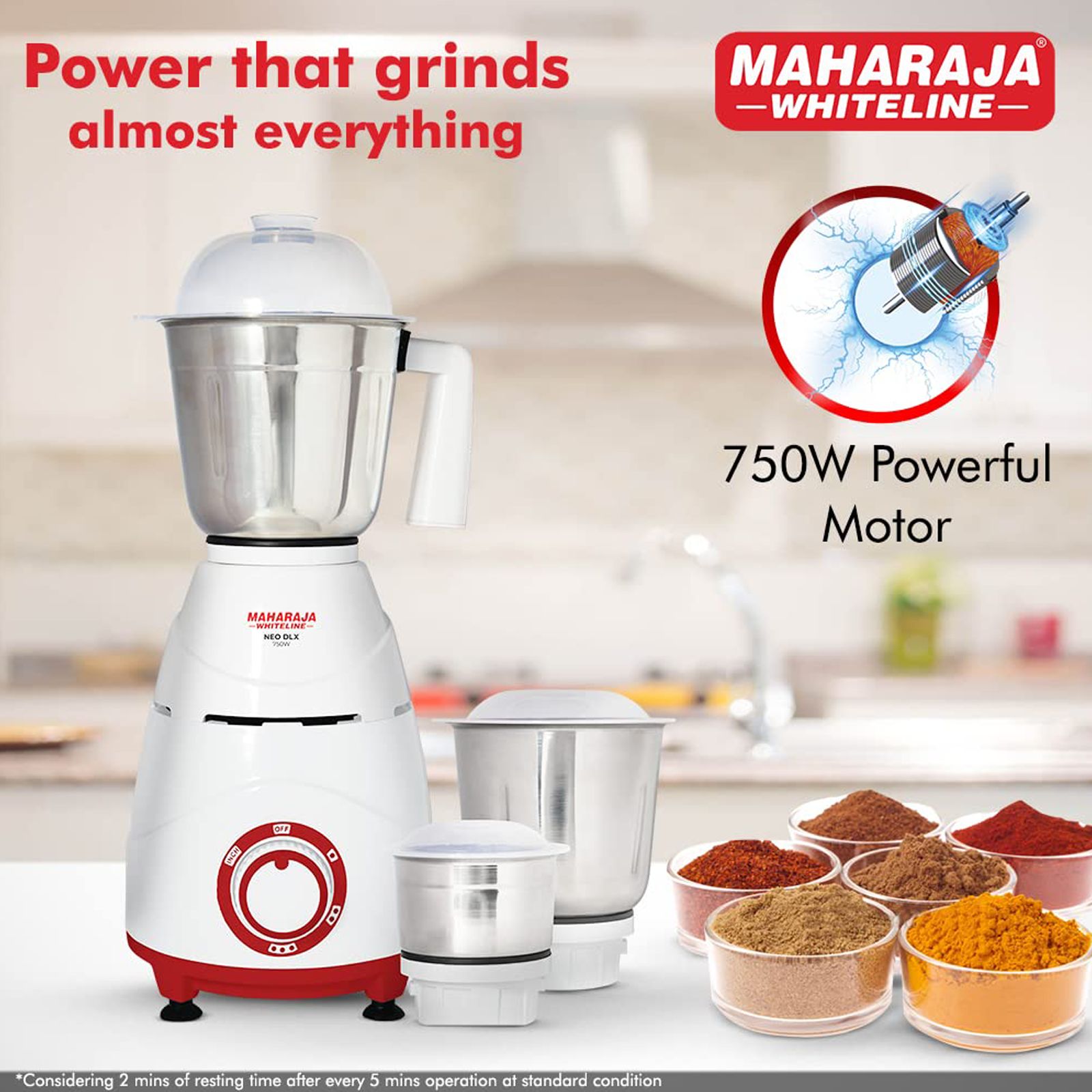 MAHARAJA WHITELINE Neo DLX 750 Watt 3 Jars Mixer Grinder (20000 RPM, 3 Speed Control with Pulse Function, White/Cherry Red) MAHARAJA WHITELINE Neo DLX 750 Watt 3 Jars Mixer Grinder (20000 RPM, 3 Speed Control with Pulse Function, White/Cherry Red)_4