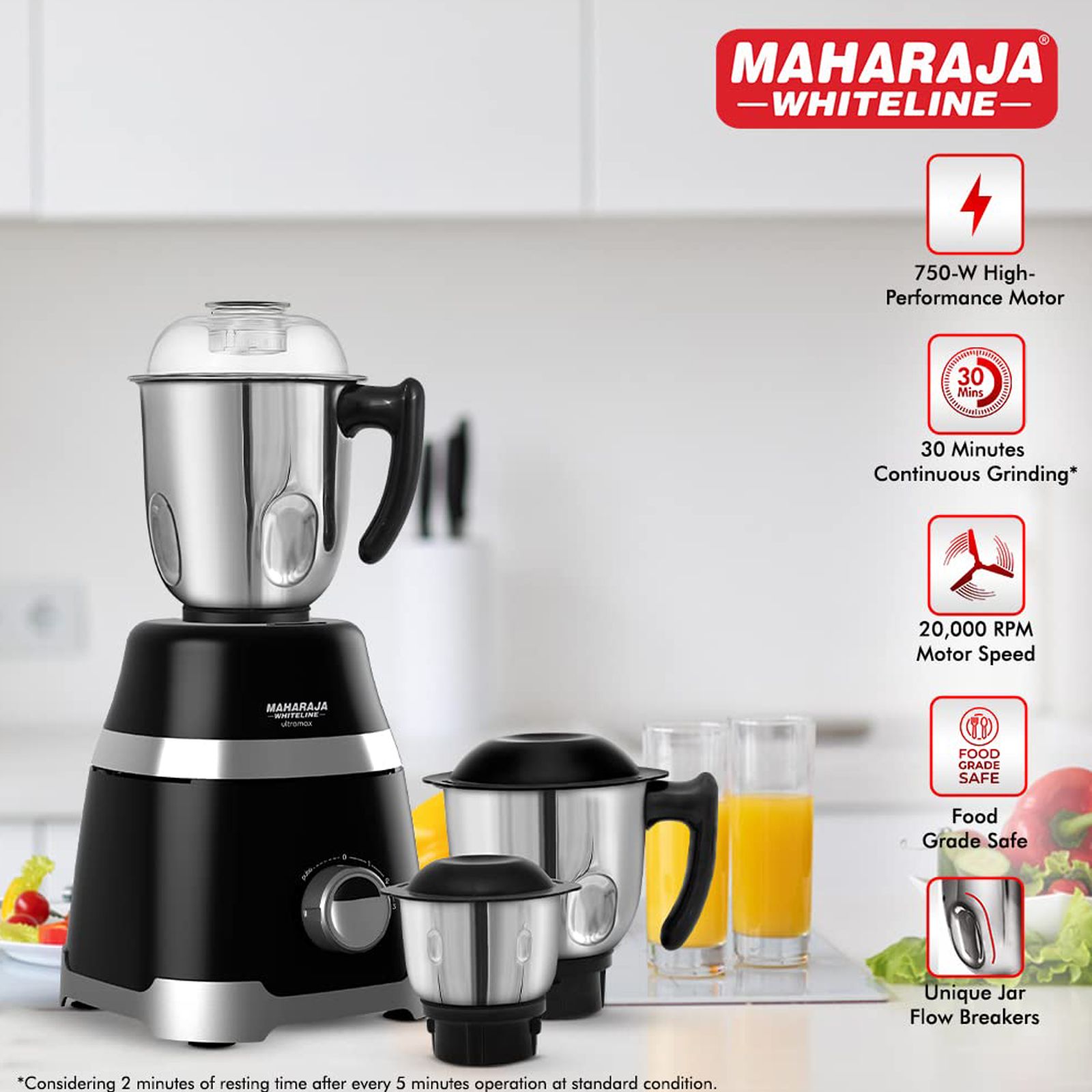 MAHARAJA WHITELINE Ultramax DLX 750 Watt 3 Jars Mixer Grinder (20000 RPM, 5-in-1 Chutney Blades, Black) MAHARAJA WHITELINE Ultramax DLX 750 Watt 3 Jars Mixer Grinder (20000 RPM, 5-in-1 Chutney Blades, Black)_3