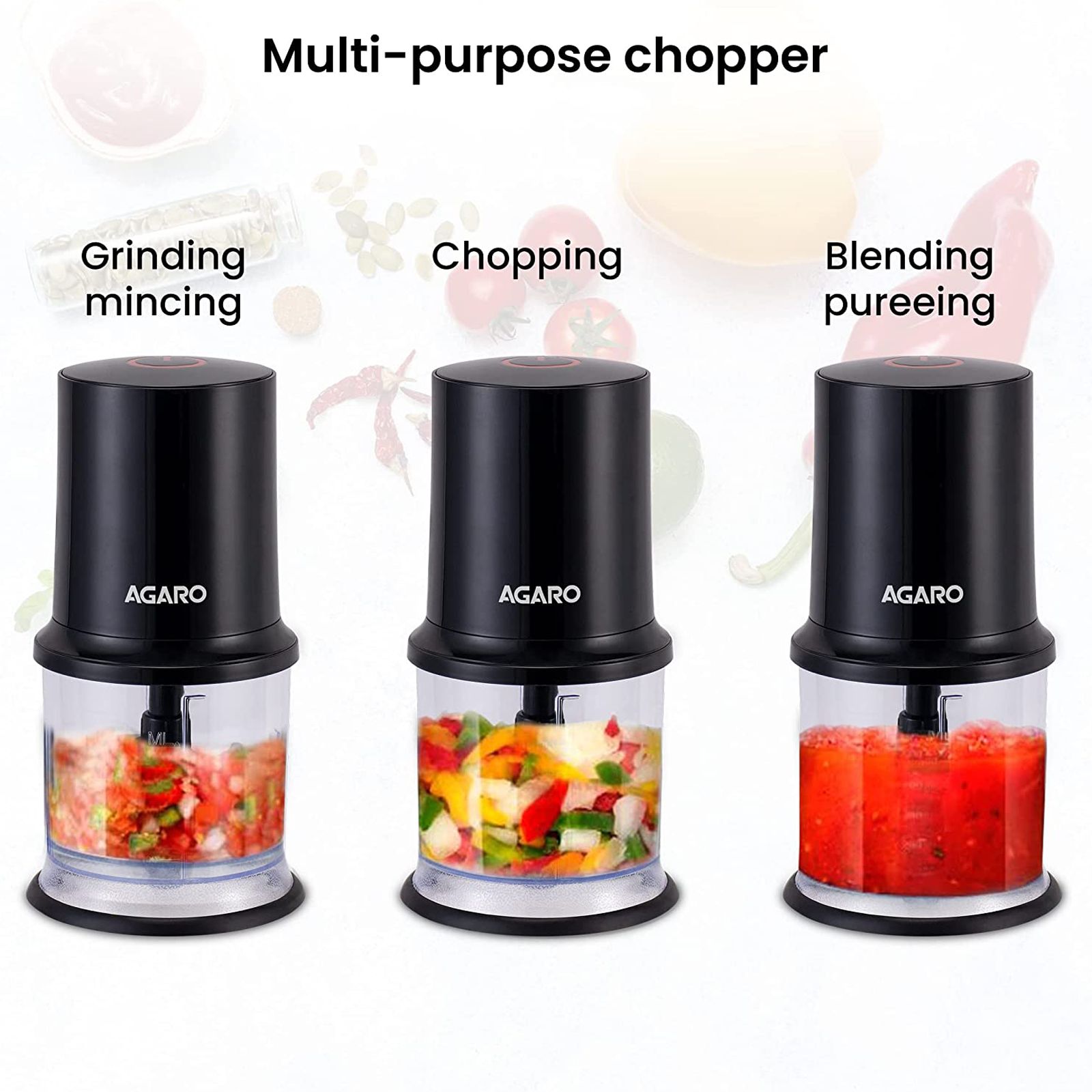 AGARO Elegant 400 Watt Electric Vegetable Chopper with 2 Blades (Black) AGARO Elegant 400 Watt Electric Vegetable Chopper with 2 Blades (Black)_2