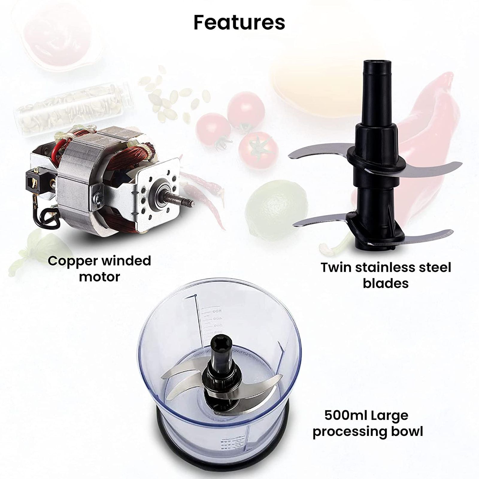 AGARO Elegant 400 Watt Electric Vegetable Chopper with 2 Blades (Black) AGARO Elegant 400 Watt Electric Vegetable Chopper with 2 Blades (Black)_4