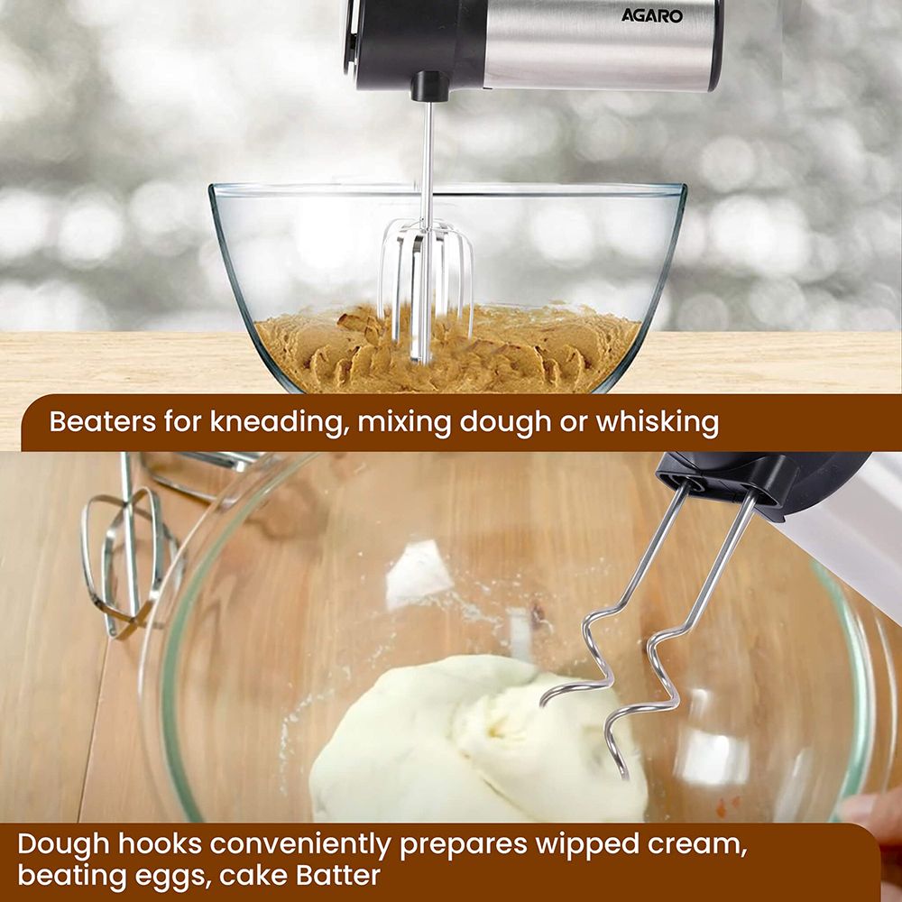 AGARO Elegant 300 Watt 6 Speed Hand Mixer with 4 Attachments (Powerful Motor, Silver & Black) AGARO Elegant 300 Watt 6 Speed Hand Mixer with 4 Attachments (Powerful Motor, Silver & Black)_5