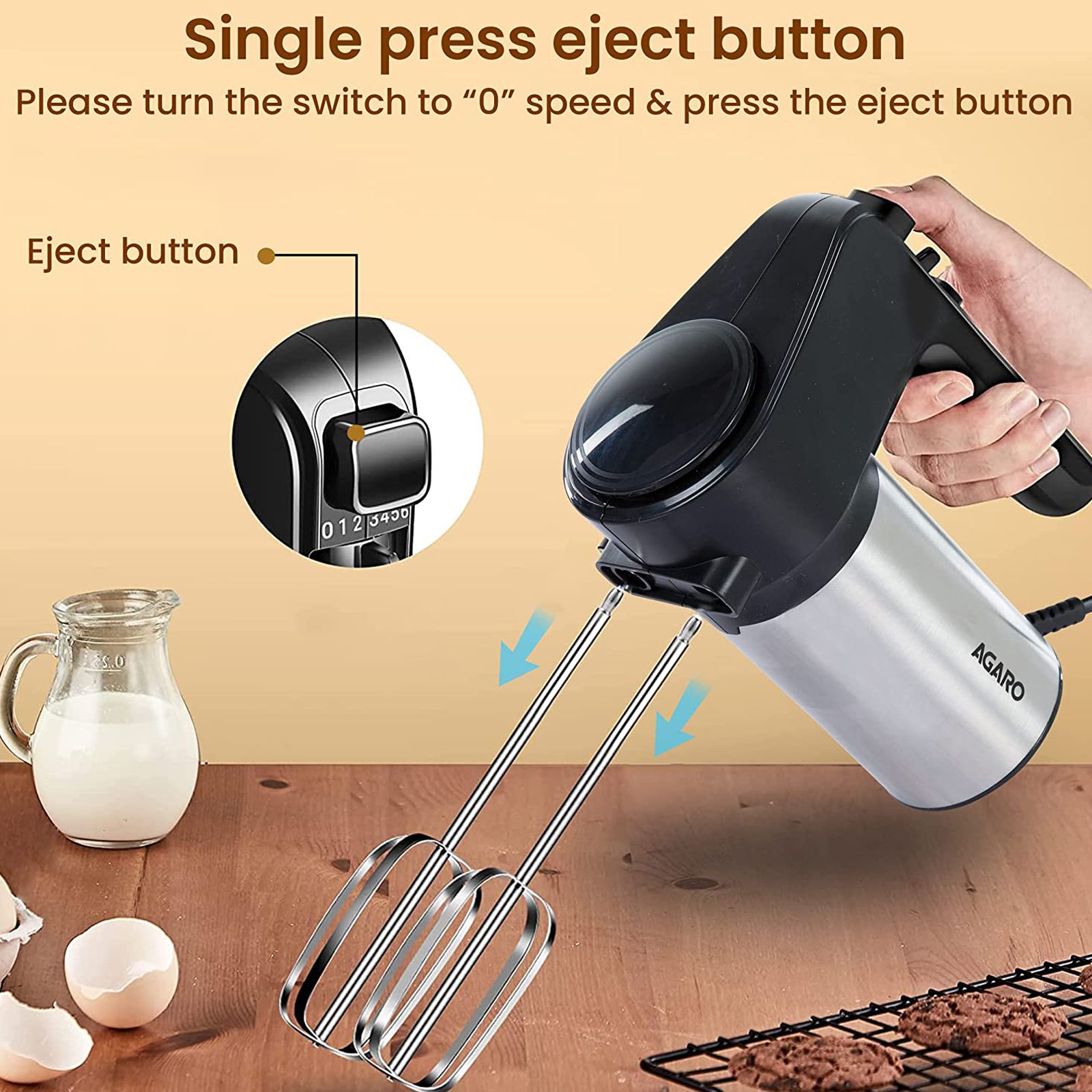 AGARO Elegant 300 Watt 6 Speed Hand Mixer with 4 Attachments (Powerful Motor, Silver & Black) AGARO Elegant 300 Watt 6 Speed Hand Mixer with 4 Attachments (Powerful Motor, Silver & Black)_3