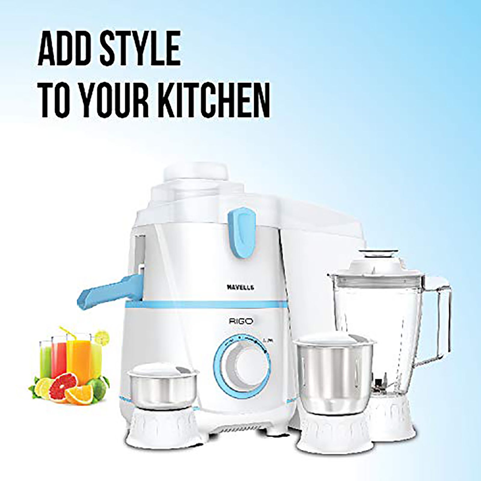 HAVELLS Rigo 500 Watt 3 Jars Juicer Mixer Grinder (Stainless Steel Blade, White Blue) HAVELLS Rigo 500 Watt 3 Jars Juicer Mixer Grinder (Stainless Steel Blade, White Blue)_8
