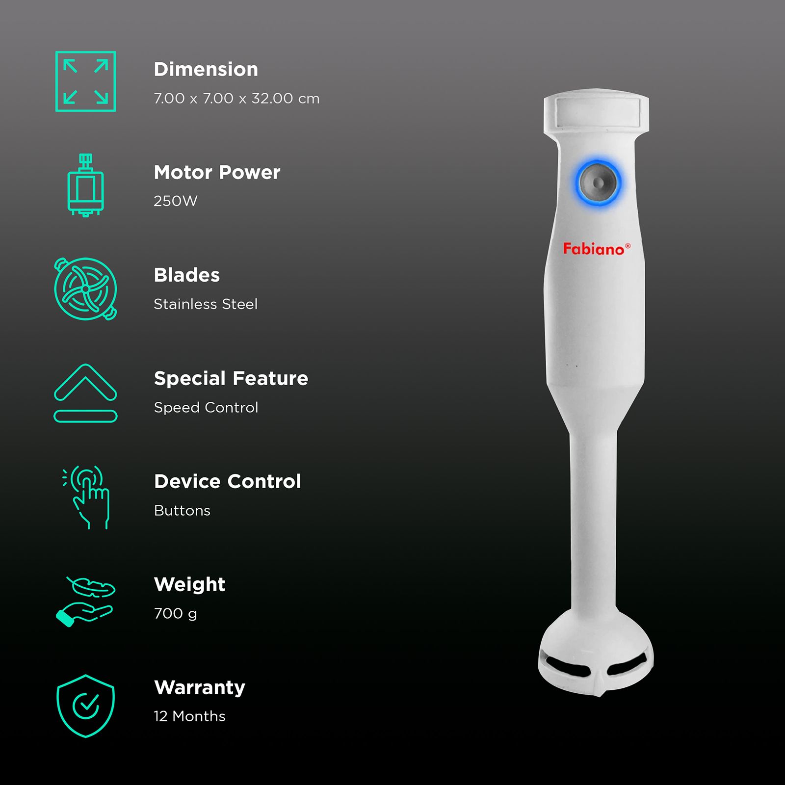 Fabiano Glam 250 Watt Hand Blender (Speed Control, White)_2