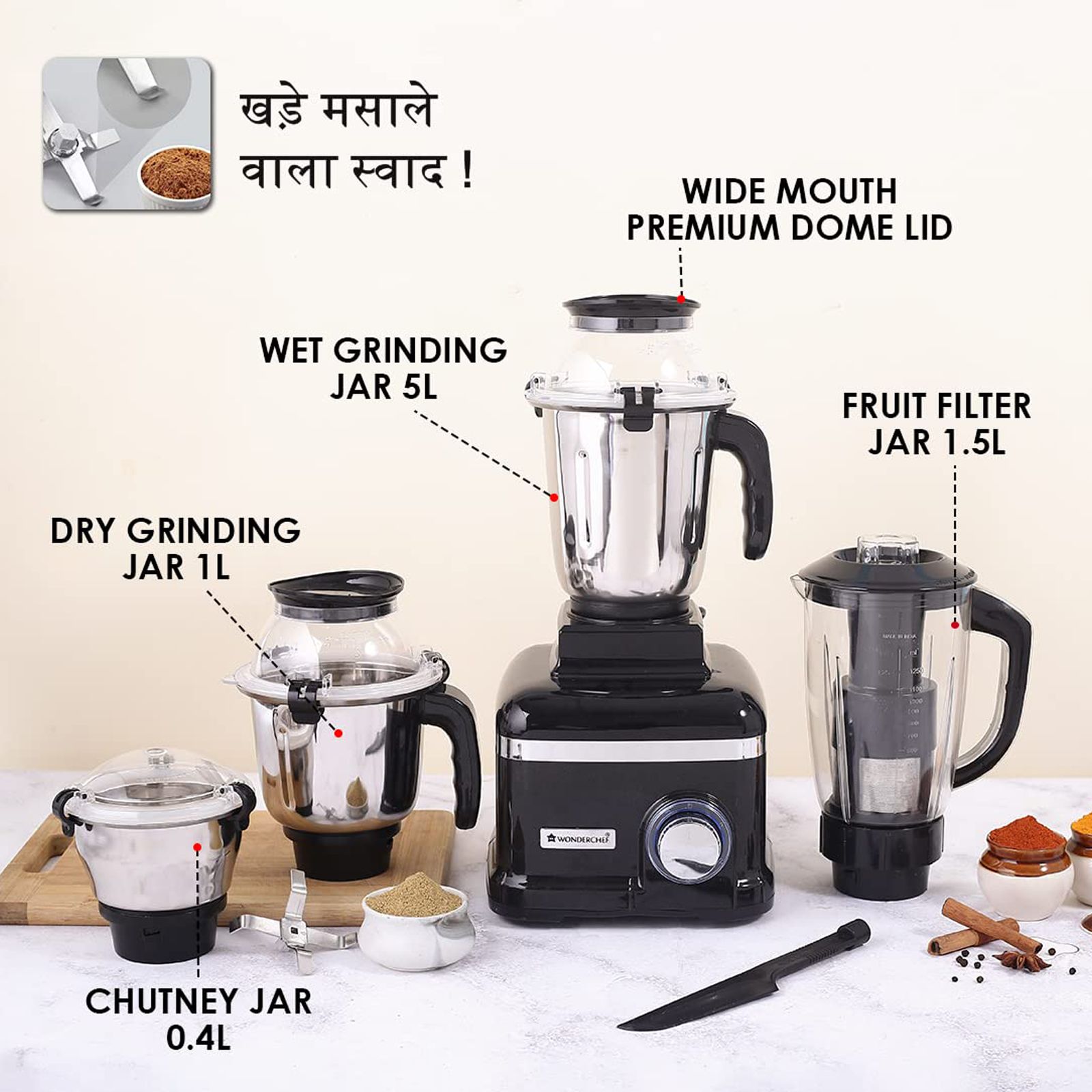 WONDERCHEF Sumo Black DLX 1000 Watt 4 Jars Mixer Grinder (Advanced Air Ventilation System, Black) WONDERCHEF Sumo Black DLX 1000 Watt 4 Jars Mixer Grinder (Advanced Air Ventilation System, Black)_4